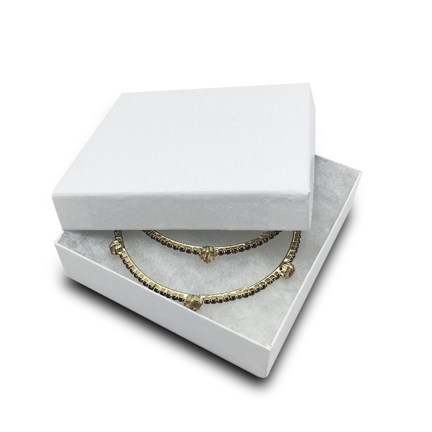 TheDisplayGuys - 100-Pack #33 Cotton Filled Cardboard Paper Jewelry Boxes Gift Case - White Swirl (3.5" x 3.5" x 1.0") - for Shipping or Storage