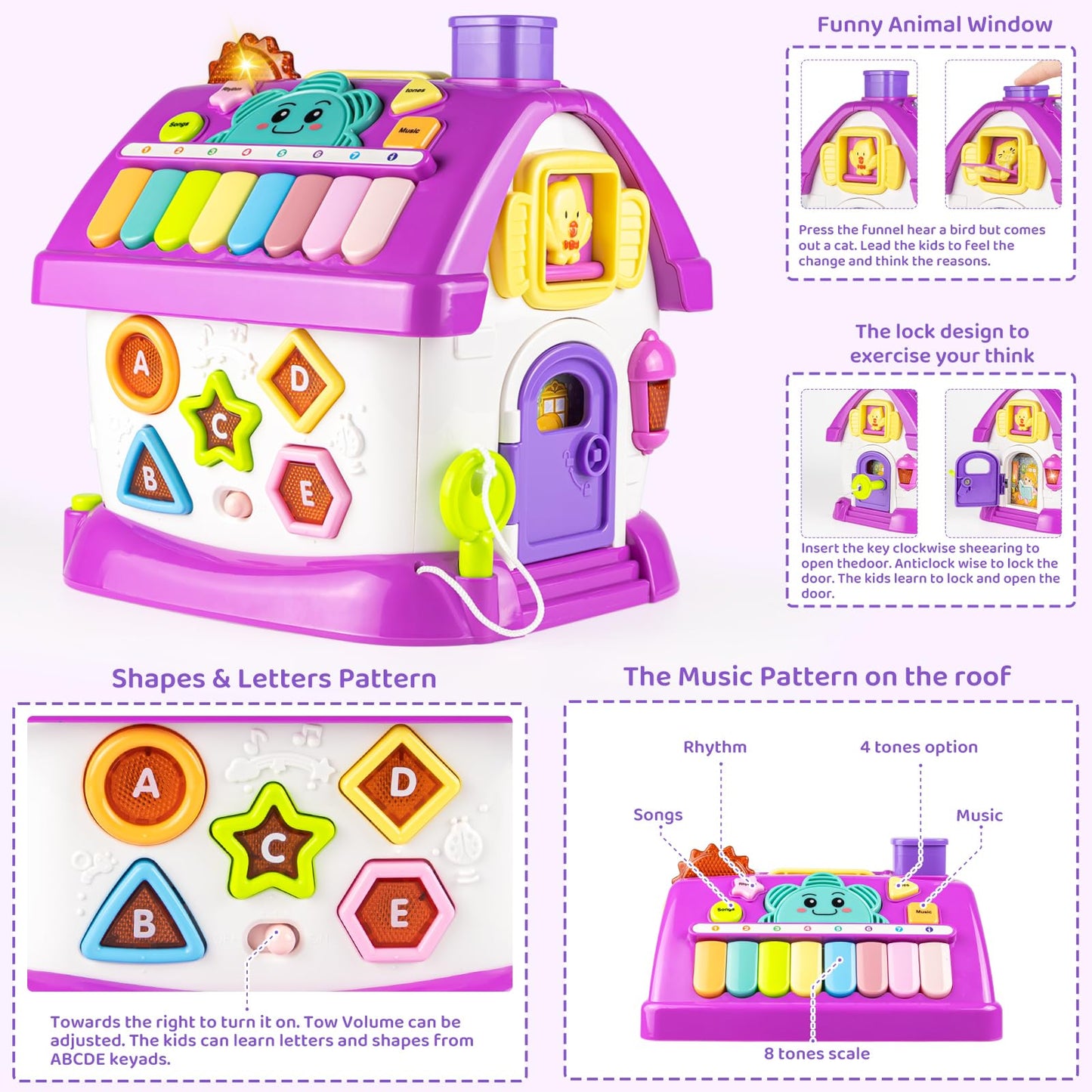 Marstone Montessori Toddler Toys for 1 Year Old Girl Gifts, 8 in 1 Multi-Functional Learning Baby Musical House for 1 2 3 Year Old Girl and Boy Birthday Gifts, Educational Baby Toys 6-12, 12-18 Months