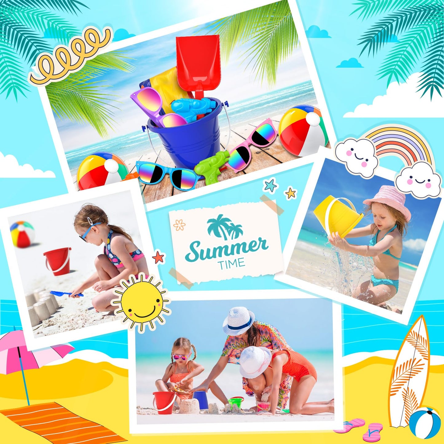 GIFTINBOX Mega Pool Party Beach Favors - 72pcs Toys For Kids Ages 3 4 5 6 7 8 Balls Bulk, Sand Toys, Sunglasses, Bubble Wands, Summer for Supplies Birthday