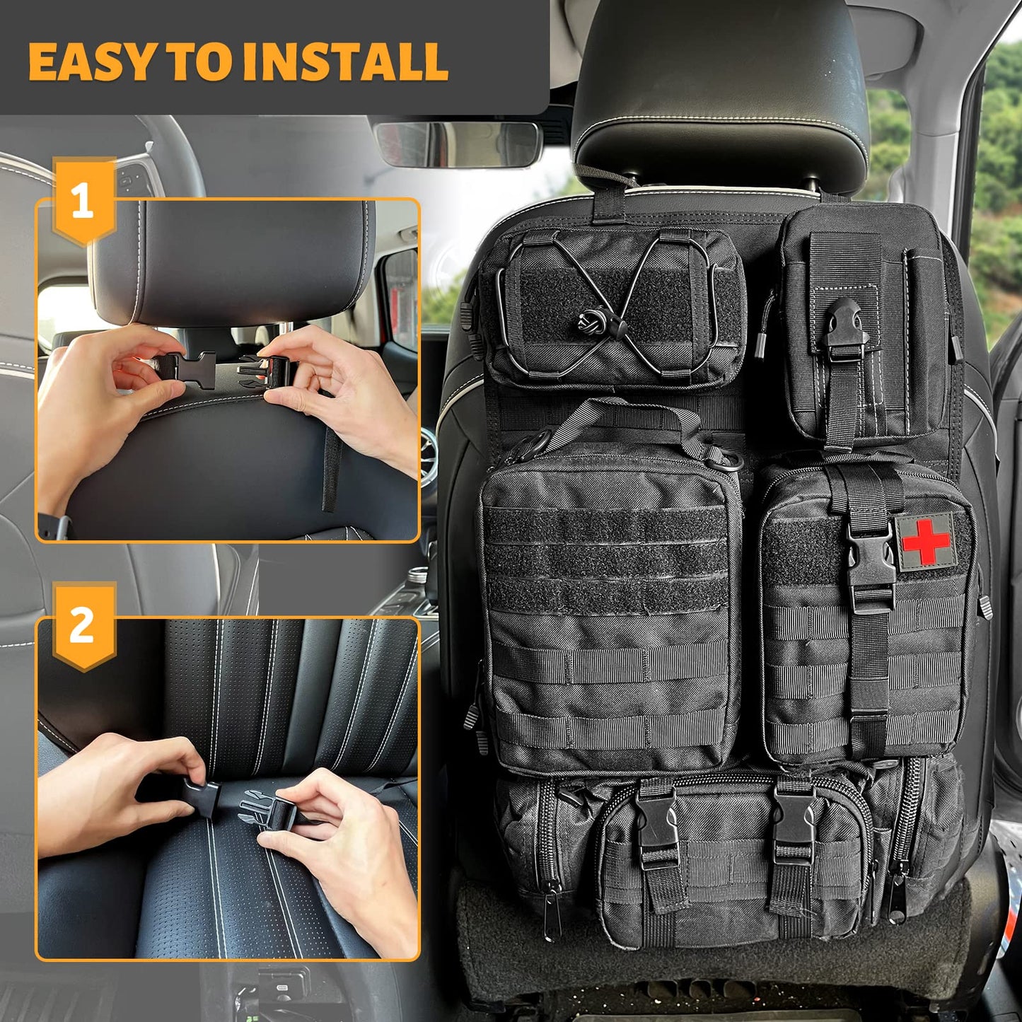 MAIKER Tactical Car Seat Back Organizer, Upgrade Tactical Vehicle Panel Organizer with 5 Detachable Molle Pouch, Universal fits for Most of Vehicle Black