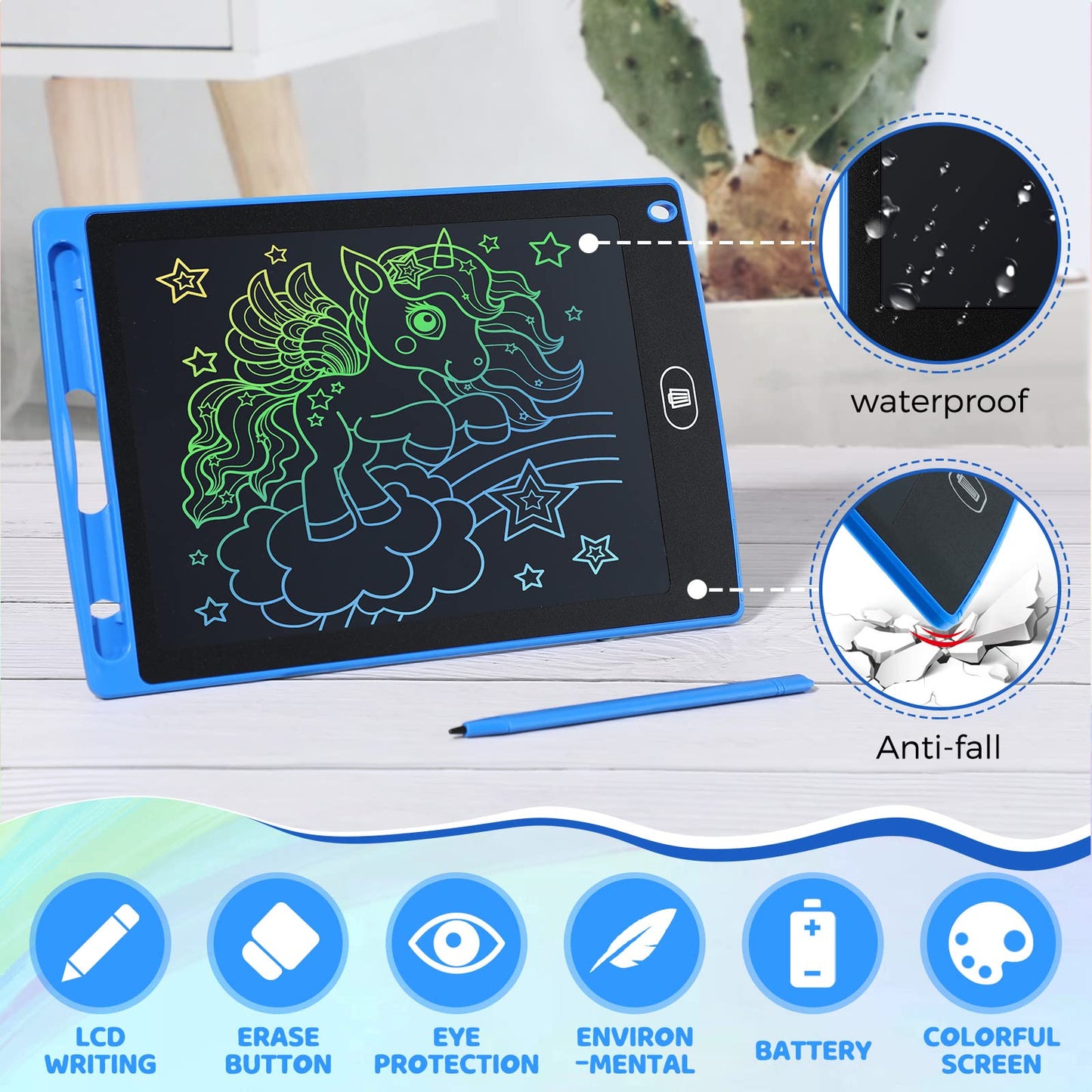Zhehao 32 Pieces LCD Writing Tablet Doodle Board Electronic Toy 8.5 Inch Colorful Doodle Board LCD Erasable Drawing Pad Reusable Writing Pad Toys for Girls Boys(Blue, Red, Green, Pink)