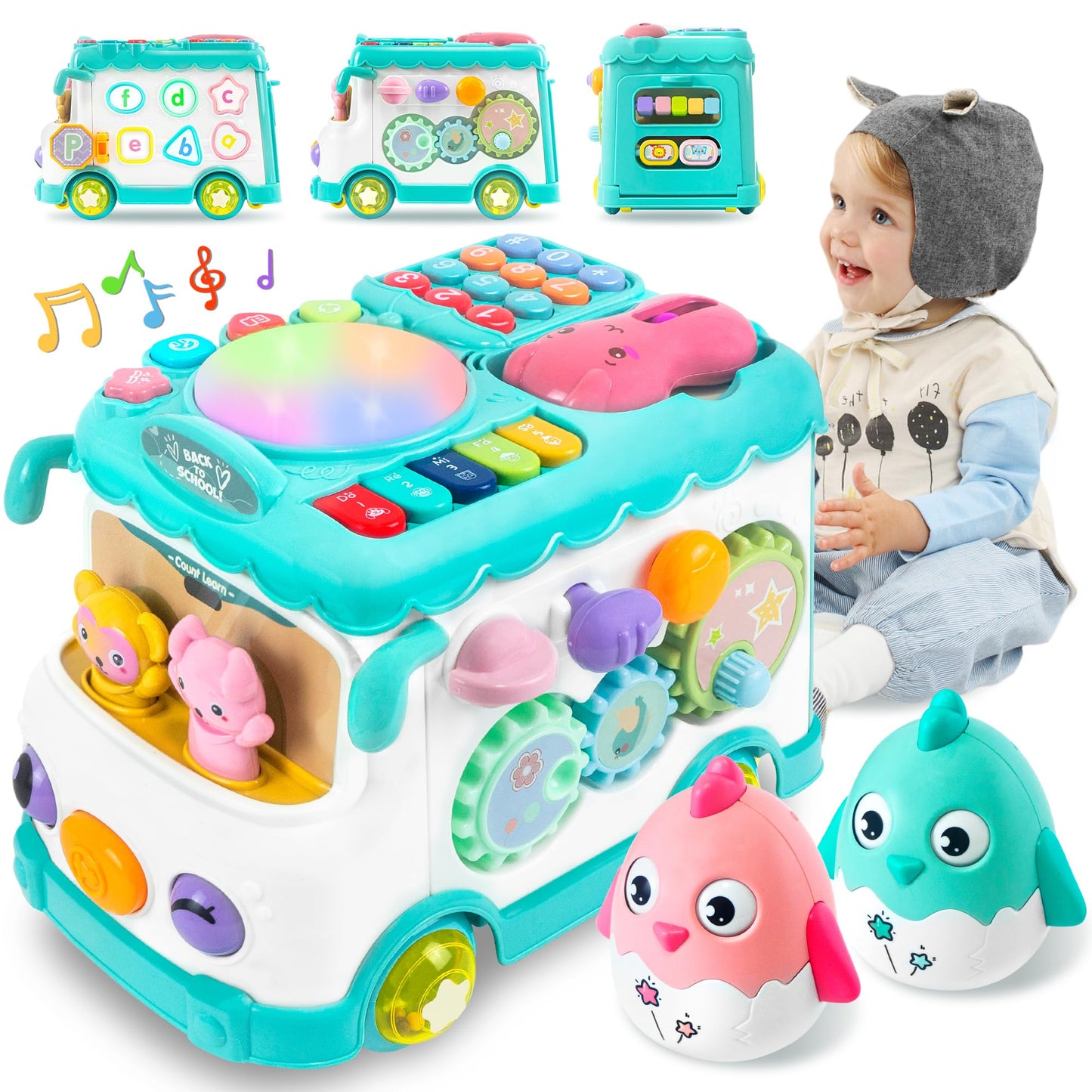 iFaveorr - Toy for 1 Year Old Montessori Toy, 10-in-1 Baby Bus 6-12-18 Months, Educational Toy for Children from 1 to 2 Years, First Gift