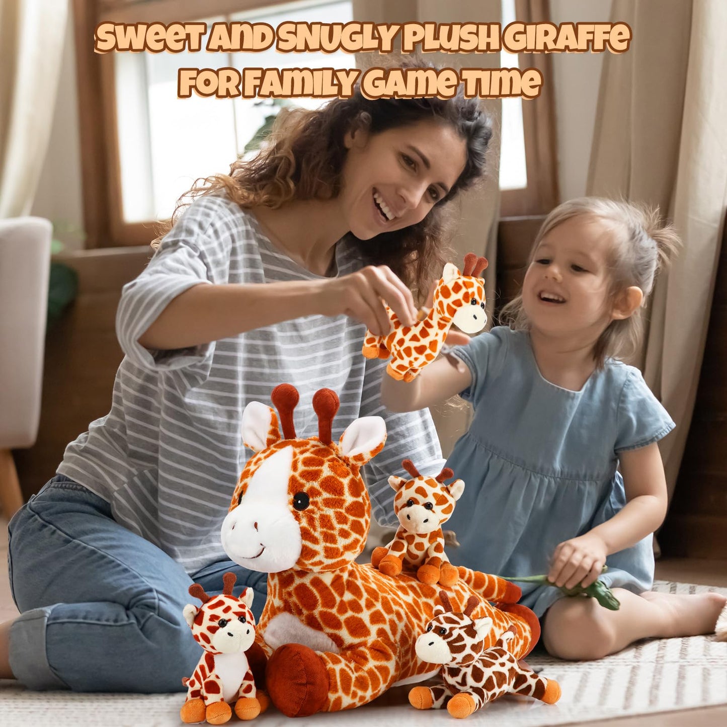 Honoson 5 Pcs Giraffe Stuffed Animals Set 18'' Large Mommy Giraffe Plush with 4 Cute Baby Zippered Tummy Soft Gift for Boy Girl Birthday Easter Favor Forest Party(Grovel)