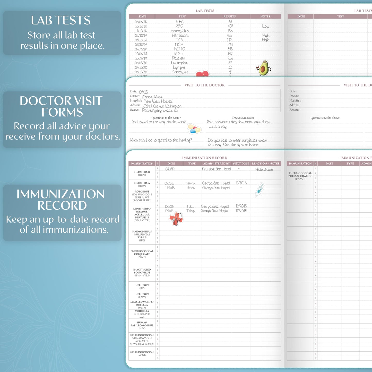 Legend Medical Planner – 12-Month Health Tracker Journal to Track Meals, Symptoms, Blood Pressure, Lab Test Results – Med & Wellness Notebook for Daily Self-Care & Health Goals (Aquamarine)
