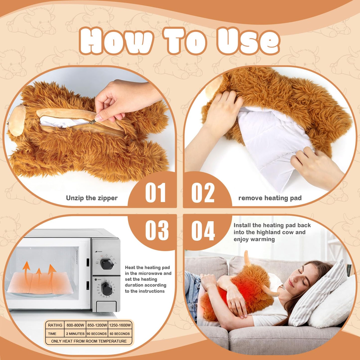 JILPAK Highland Cow Stuffed Animals, Weighted Stuffed Animals with Removable Microwave Heating Pad for Period Cramps
