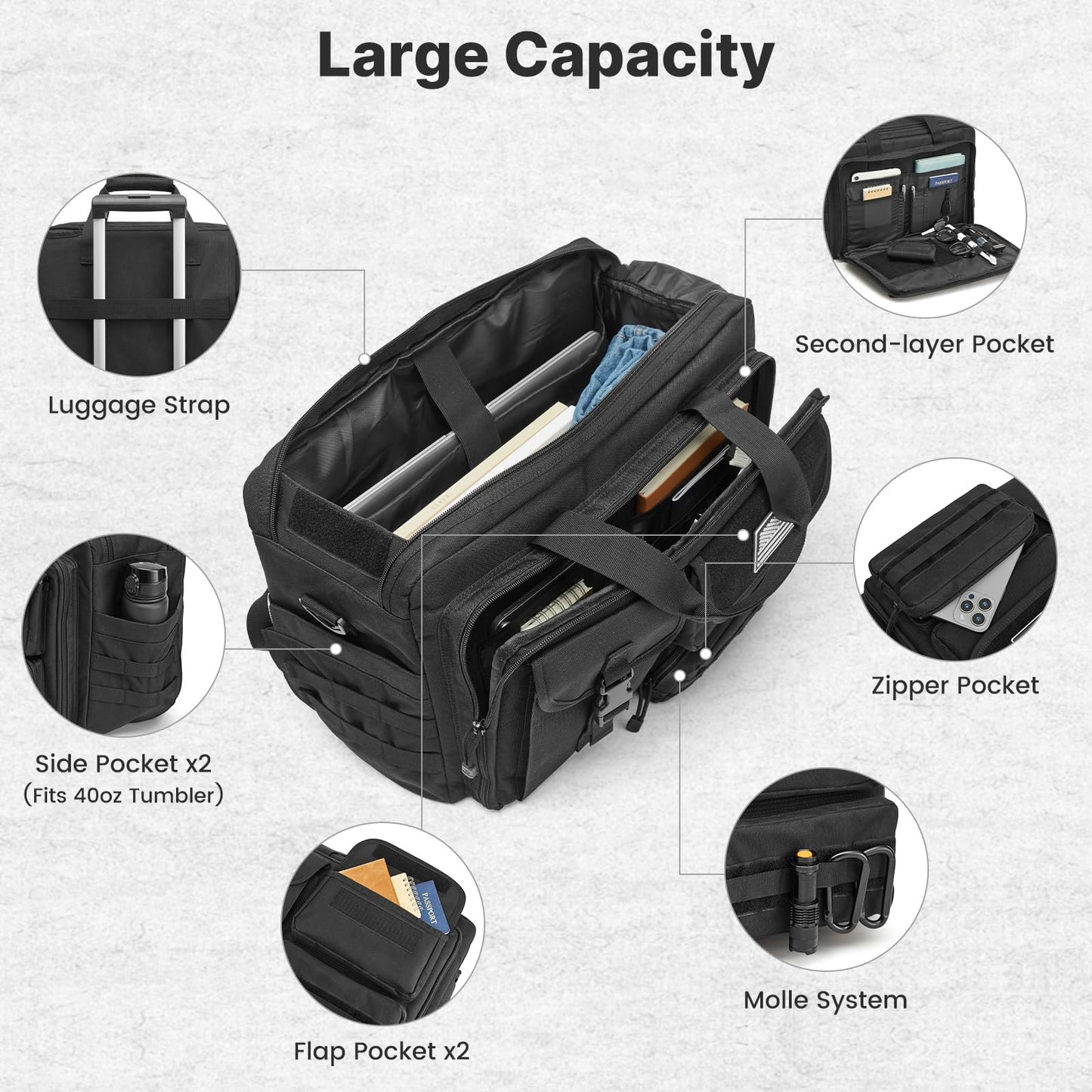 G4Free 17.3 Inch Laptop Messenger Bag for Men, 3-in-1 Backpack for Travel Work Weekender, Large Tactical Shoulder Bag (Black)