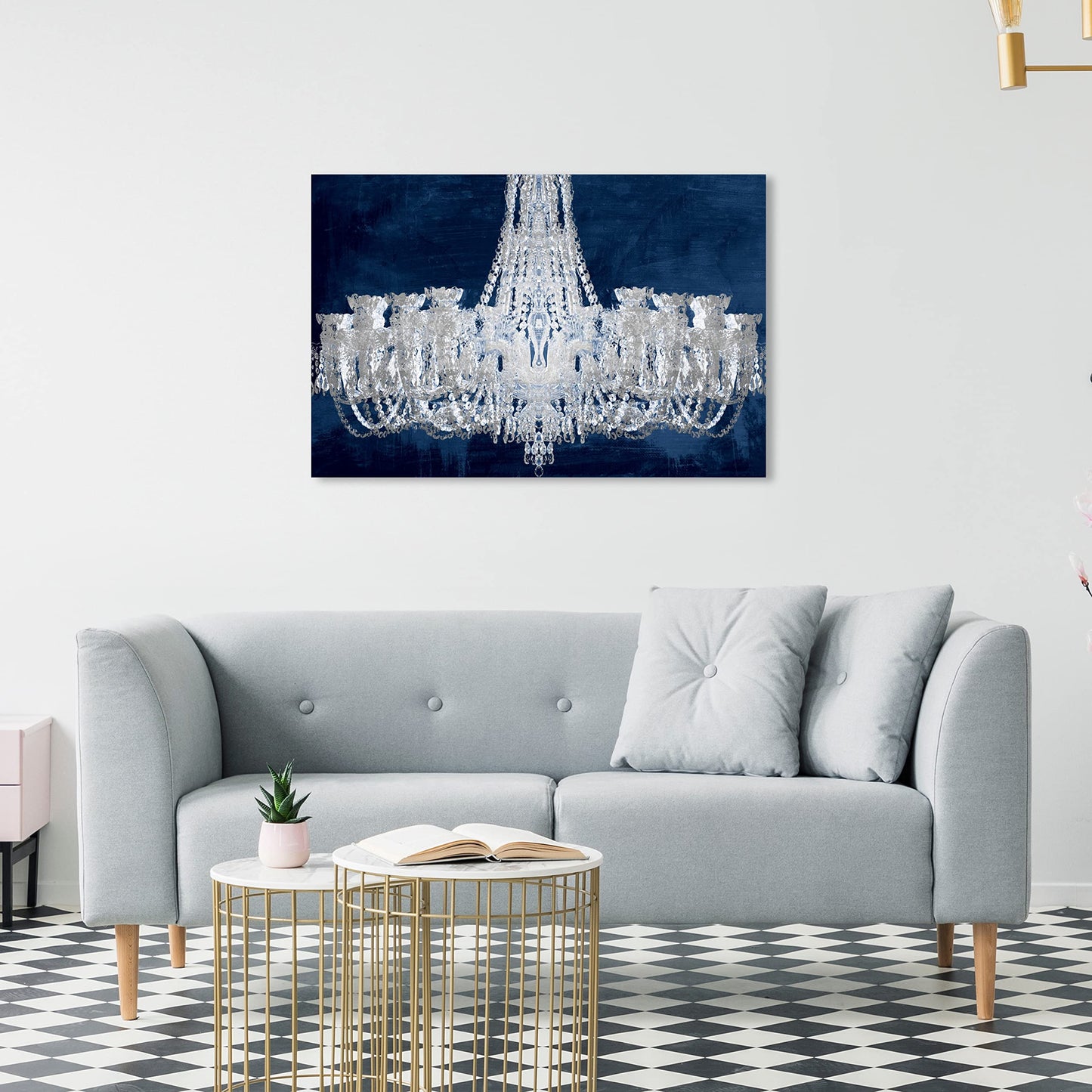 The Oliver Gal Artist Co. Fashion and Glam Wall Art Canvas Prints 'Royal Gala Night Silver' Chandeliers Home Décor, 30" x 20", Gray, Blue