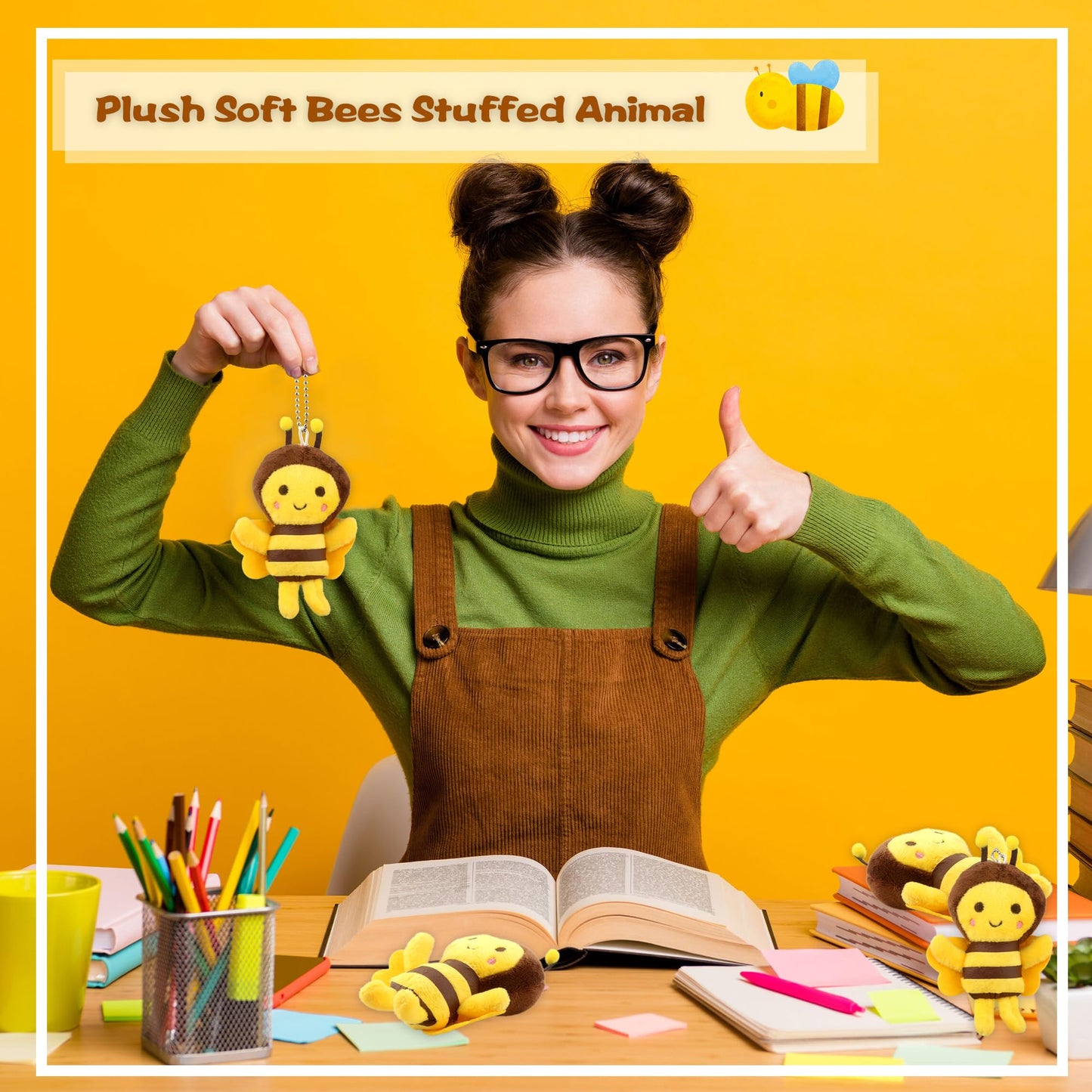 Puteraya 26 Pack 5 Inch Cute Bee Stuffed Animal Toys Soft Plush Bee Lifelike Plush Honeybee Keychain for Room Decoration Holiday Birthday Baby Shower Animal Theme Party Favors