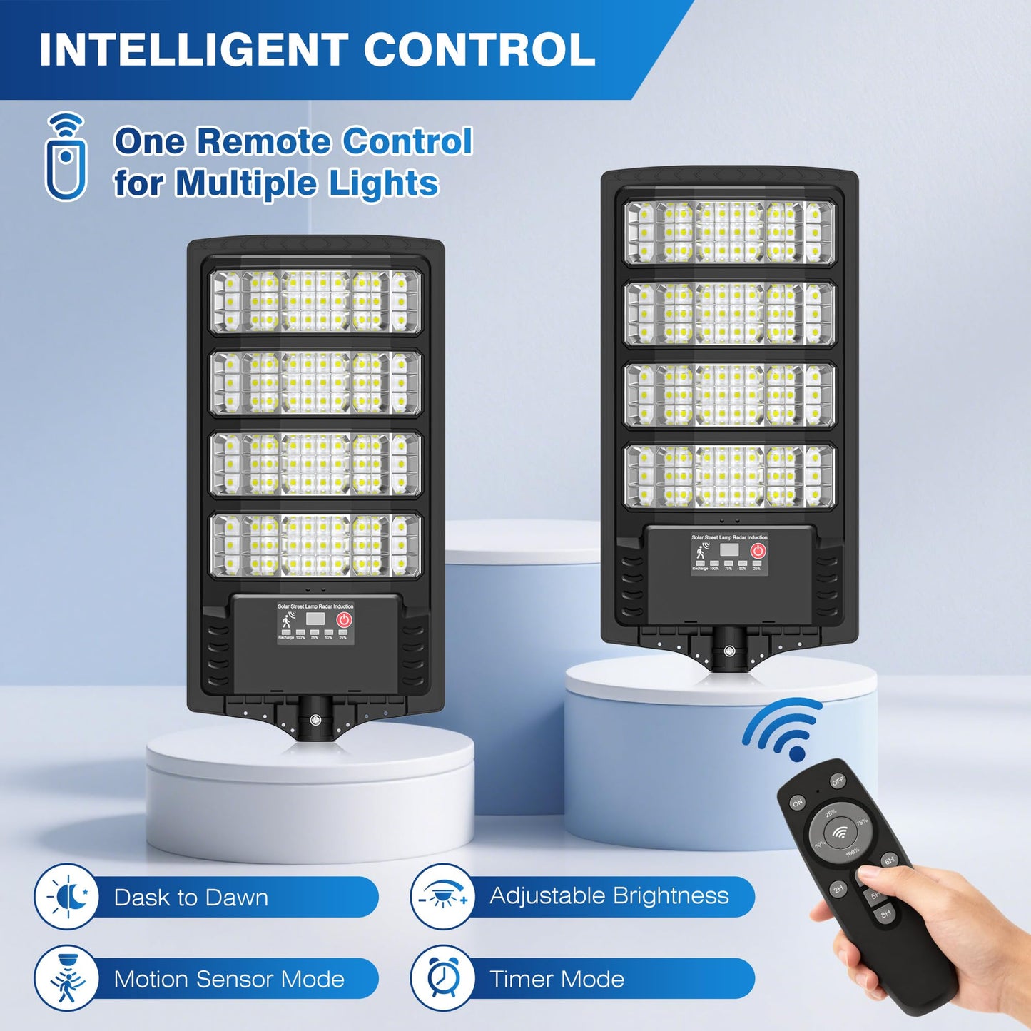 Solar Lights Outdoor - 6500K Solar Street Lights Outdoor Dusk to Dawn, 270° Wide Angle Security Flood Light IP66 Waterproof Solar Lights, Motion Sensor Led Street Lights For Yard/Road/Farm-2PACK