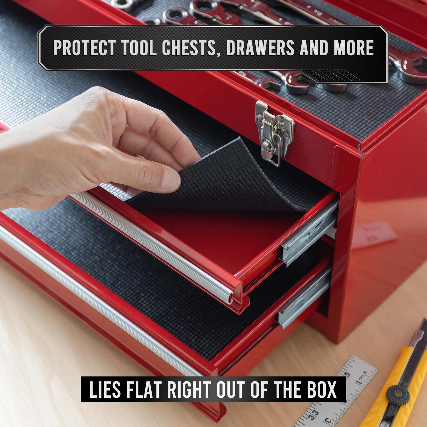 Precision Defined Professional Grade Tool Box Liner, 22 ft x 30", Black | Tool Box Drawer Liner, Shelf Liner Non Slip Mat, Thick Cabinet Shelf Liner, Toolbox Drawer Liner