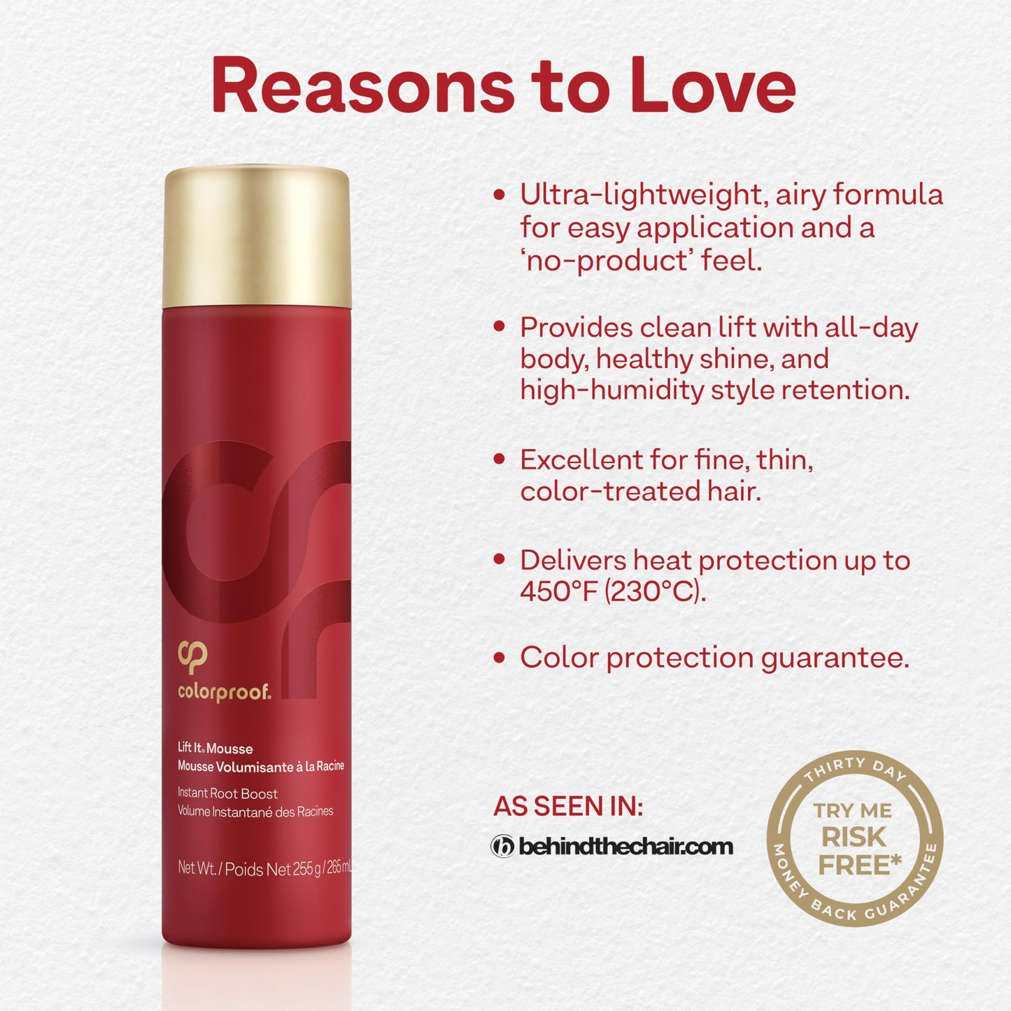 ColorProof Volume Lift It Hair Mousse 9 Fl. Oz. Volumizing Mousse, White Nectarine Scent