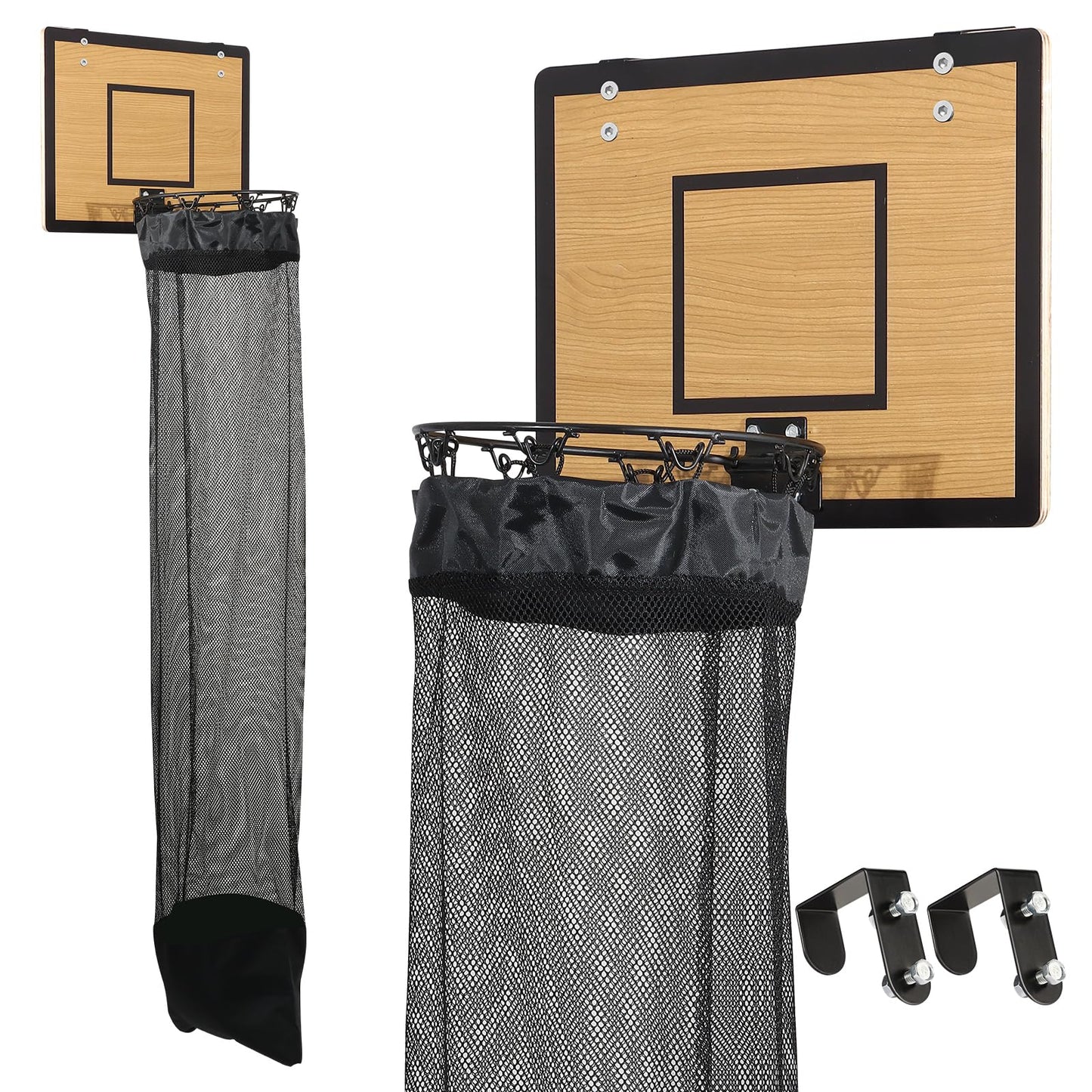 DRXX FEXE Over the Door Basketball Hoop Laundry Basket ,Wooden Basketball Laundry Hamper with Zipper for Kids Room,Dorm Rooms,Bathroom,Saving Space Storage and Organization