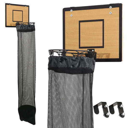 DRXX FEXE Over the Door Basketball Hoop Laundry Basket ,Wooden Basketball Laundry Hamper with Zipper for Kids Room,Dorm Rooms,Bathroom,Saving Space Storage and Organization