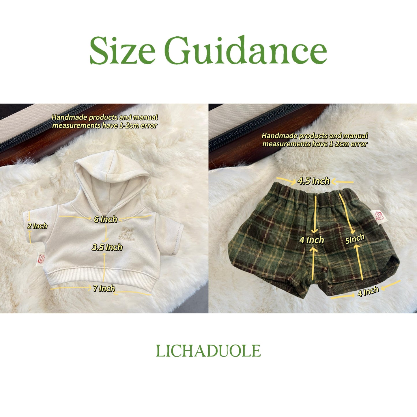 LICHADUOLE 9-12''/30cm Plush Animals Clothes Cotton Hoodie & Checkered Shorts Set for Bashful Bunny and Teddybear(NO Doll)