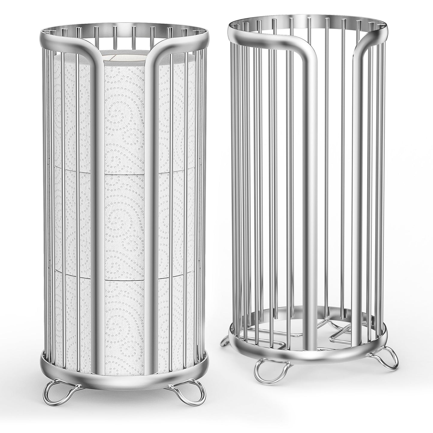 Bunoxea Toilet Paper Holder Stand, Freestanding Toilet Tissue Organizer, Minimalistic Storage Solution, Reserve Mega Rolls,Modern -2PACK Silver
