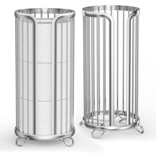 Bunoxea Toilet Paper Holder Stand, Freestanding Toilet Tissue Organizer, Minimalistic Storage Solution, Reserve Mega Rolls,Modern -2PACK Silver