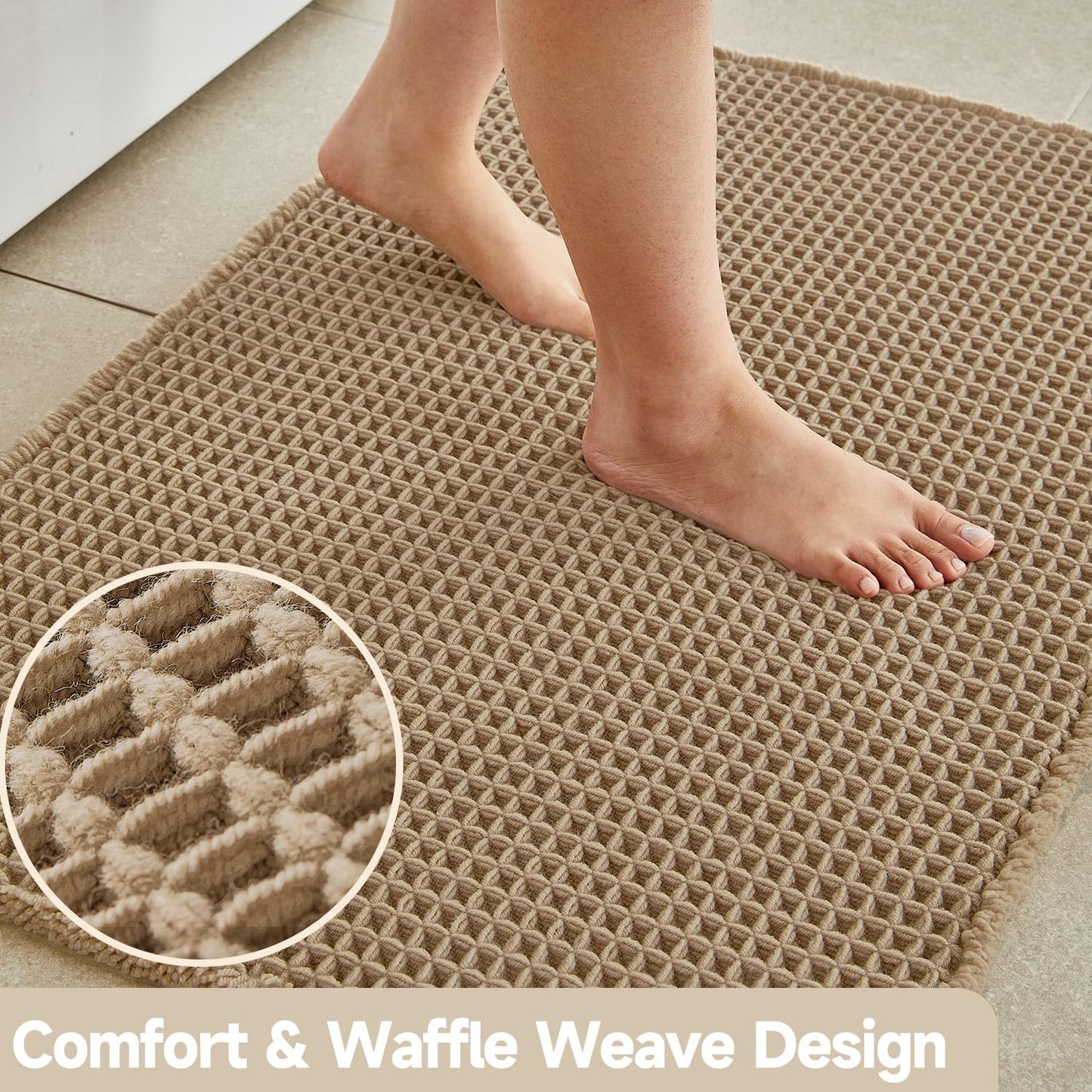 TYUU Waffle Runner Rug Bathroom, Long Boho Bathroom Rugs Non Slip Washable Super Absorbent Quick Dry Farmhouse Bath Decor, 60"x24" Khaki