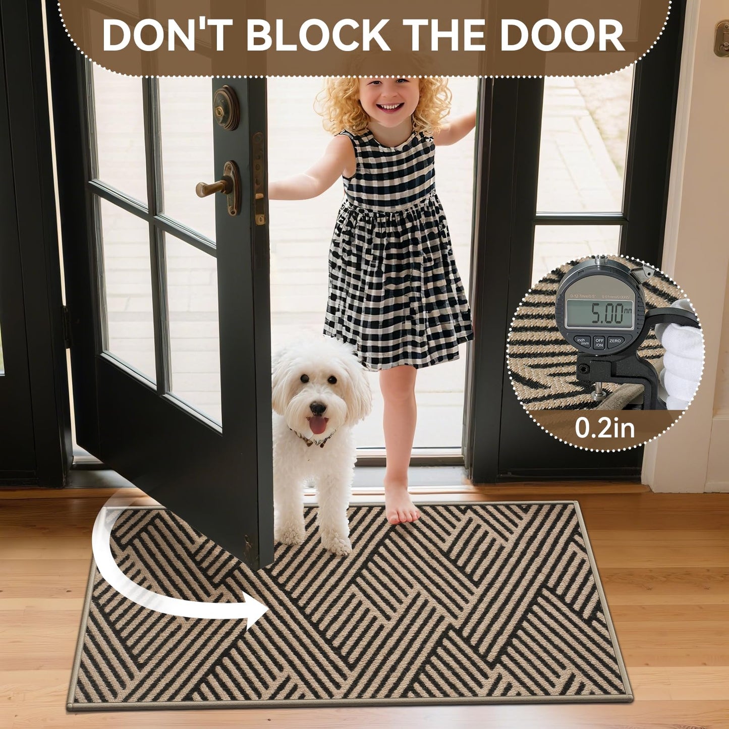 QiCaiJia Door Mat Indoor Outside Entrance 24"x35", Low-Profile Non Slip Outdoor Inside Doormat Entryway Mat, Dirt Resistant Absorbent Front Porch Welcome Entry Mats, Washable Easy Clean, Brown