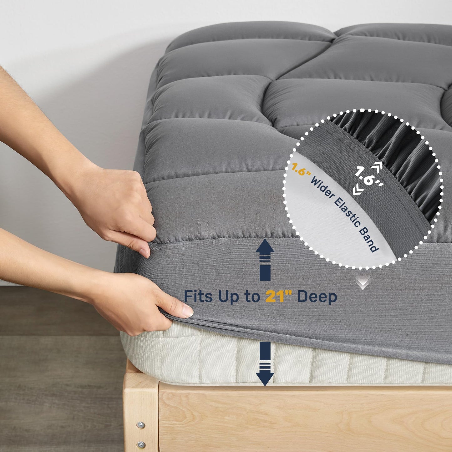 Queen Mattress Pad Waterproof - Ergonomic Quilted Fitted Queen Mattress Topper, 5-Layers Noiseless Washable Mattress Protector Cover with 8"-21" Deep Pocket (Grey, 60x80)