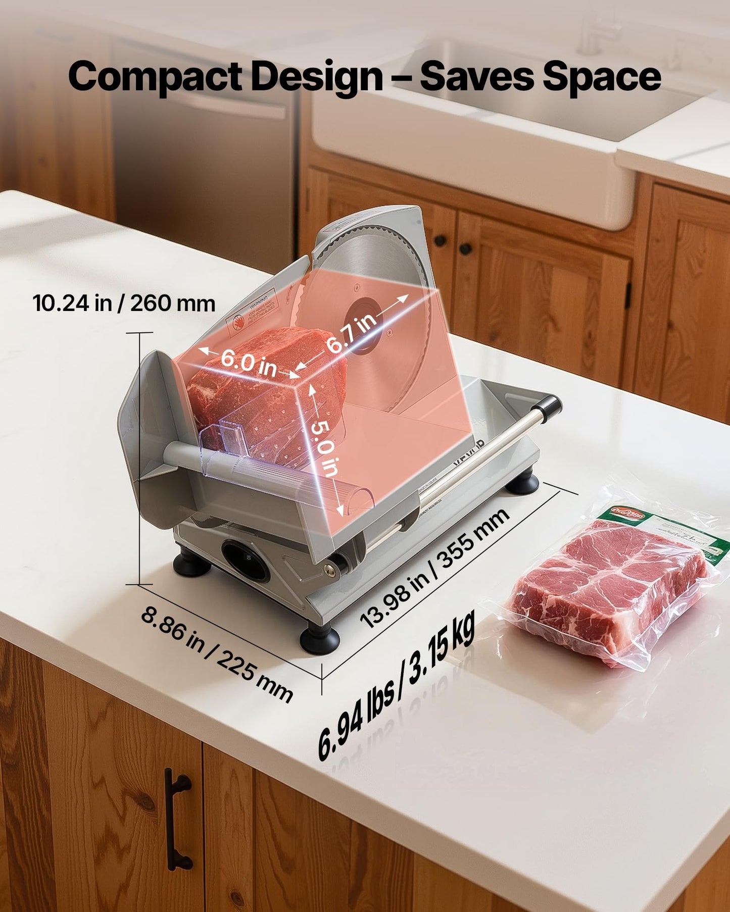 VEVOR Meat Slicer, 6.7" Electric Deli Slicer Machine with 2 SUS420 Blades, 0-0.6 inch Adjustable Thickness, 150W Home Food-Slicer for Meat, Ham, Baguett, Steak, ETL Approved
