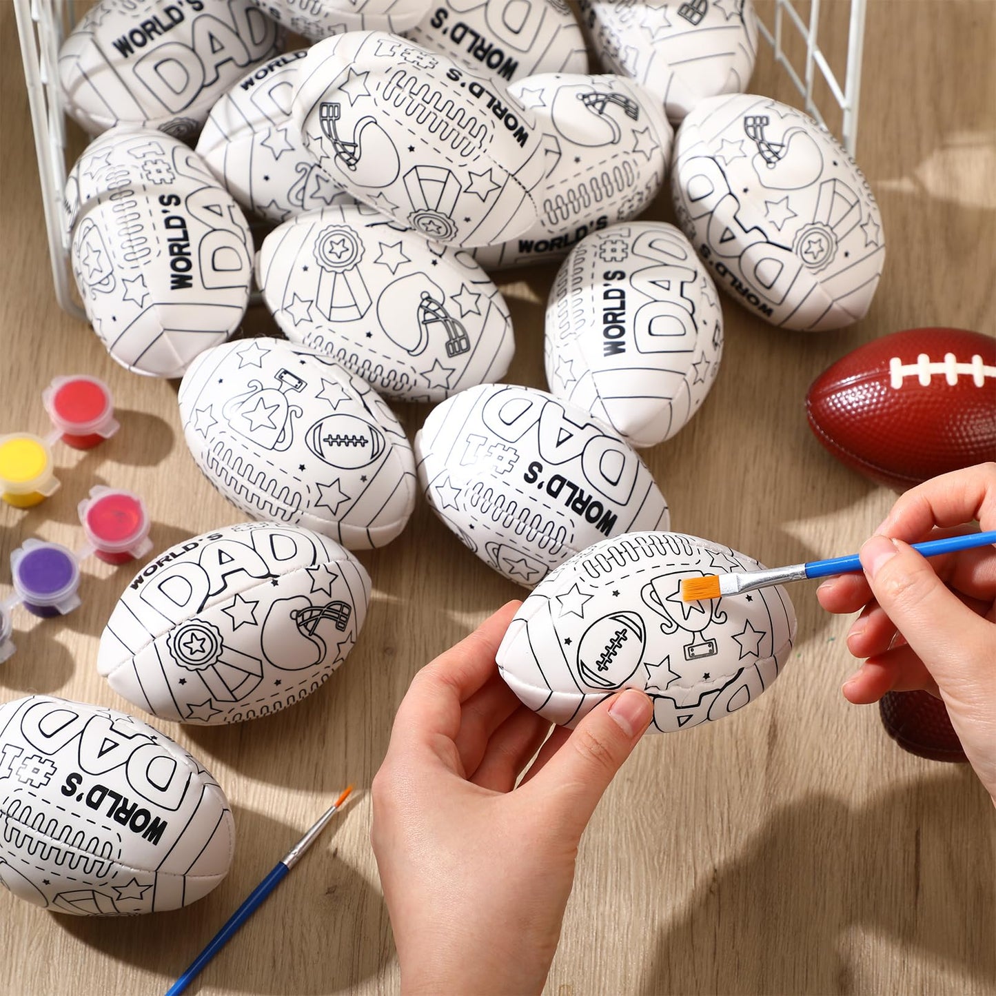 WinnerWhy 24 Pcs Father's Day Footballs Crafts Color Your Own Father's Day Footballs DIY Dad Coloring Soccer Balls Arts Kit Dad Gifts for Men Home Activities