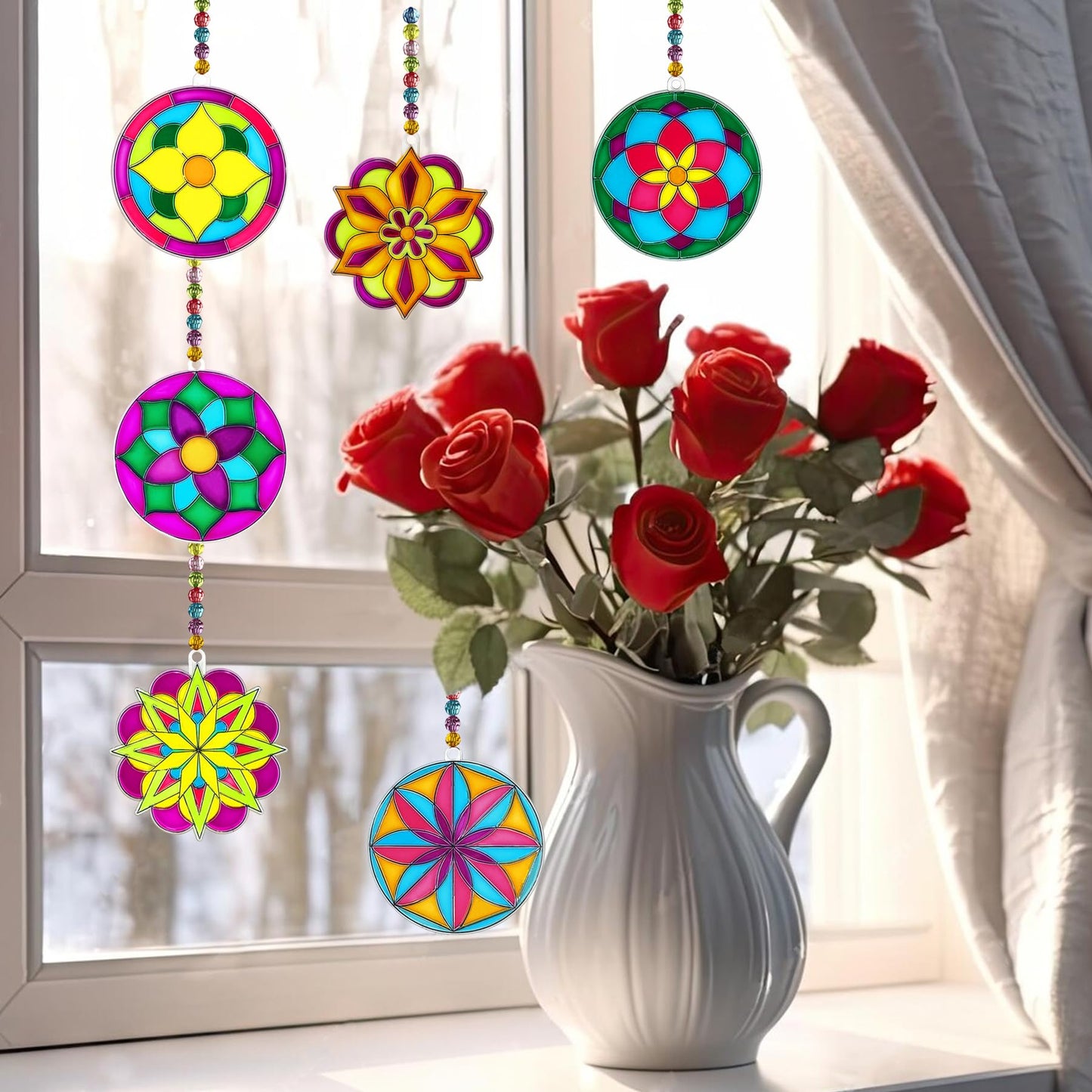 Ayhuhra 30 Sets Mandala Suncatchers Craft Kits Stained Glass DIY Window Paint Art Flower Suncatcher Kits for Spring Summer Party Activities Art Project Party Favors (Mandala)