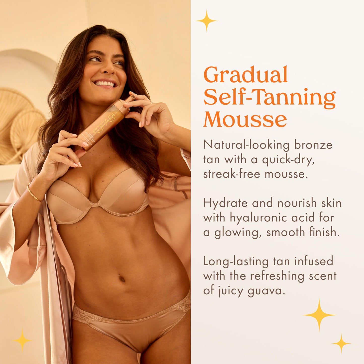 Kopari Gradual Self-Tanning Mousse Infused with Hyaluronic Acid, Even Application, Long-Lasting Natural Color, Smooth Streak-Free Results