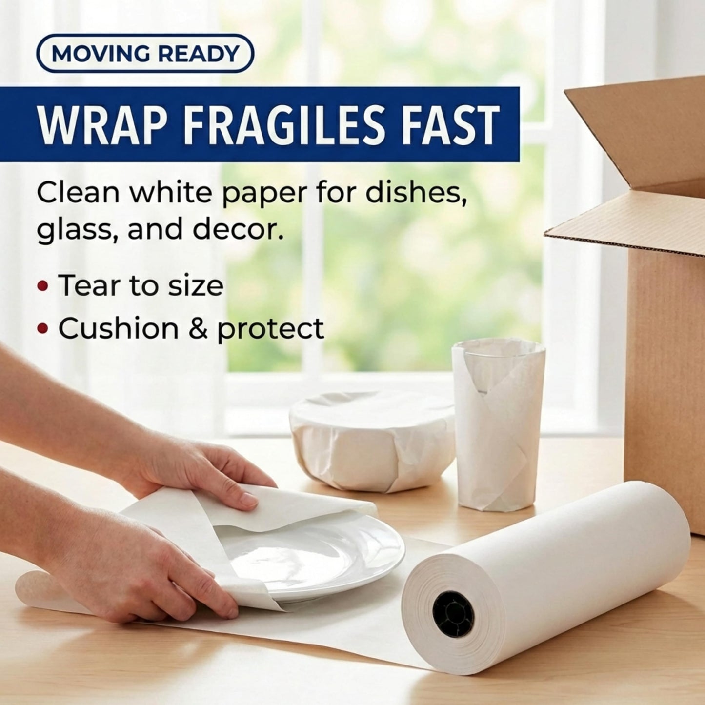 BOX USA Packing Paper Roll 1440'L x 18"W - 1,000 Sheets 17” Long Equivalent - Large White Newsprint for Shipping, Packaging, Storage and Moving Supplies