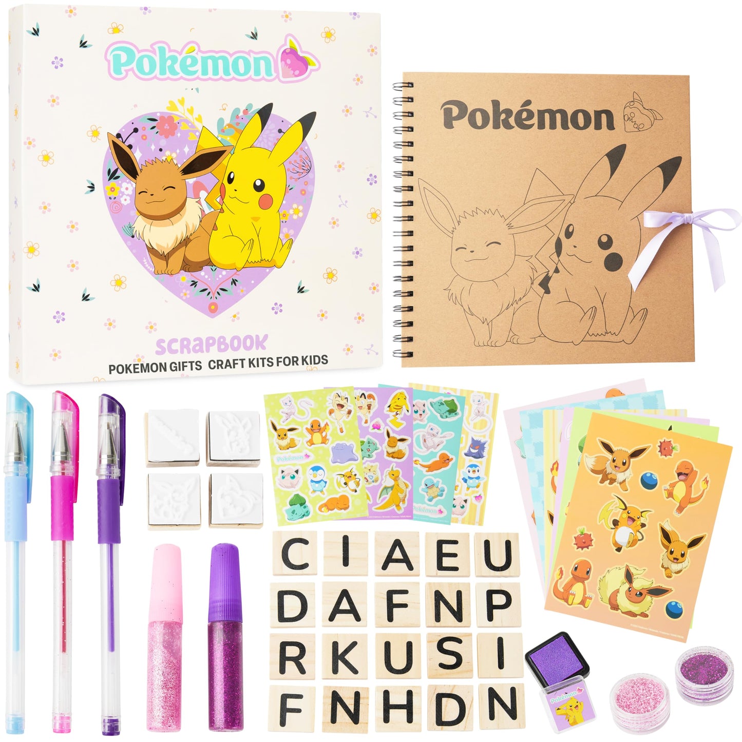 Pokemon Scrapbook Craft Kit for Kids, All-in-One Set with Gel Pens, Glitter, Sticker Sheets, Scrapbook Supplies, Art Supplies, Gifts for Kids