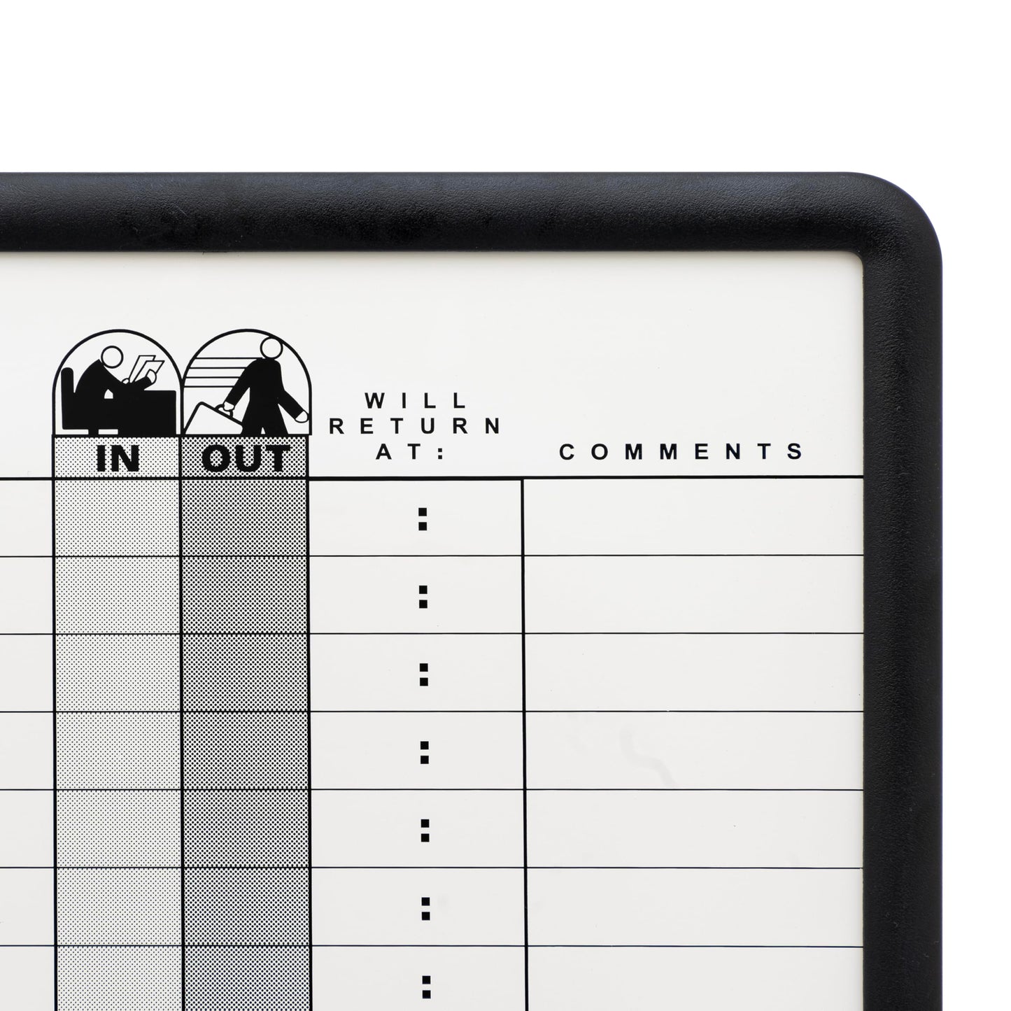 Quartet In and Out Dry Erase Magnetic Board 11"W x 14"H, In & Out Personnel Matrix for 18 Names, DuraMax Porcelain, Black Frame (750)