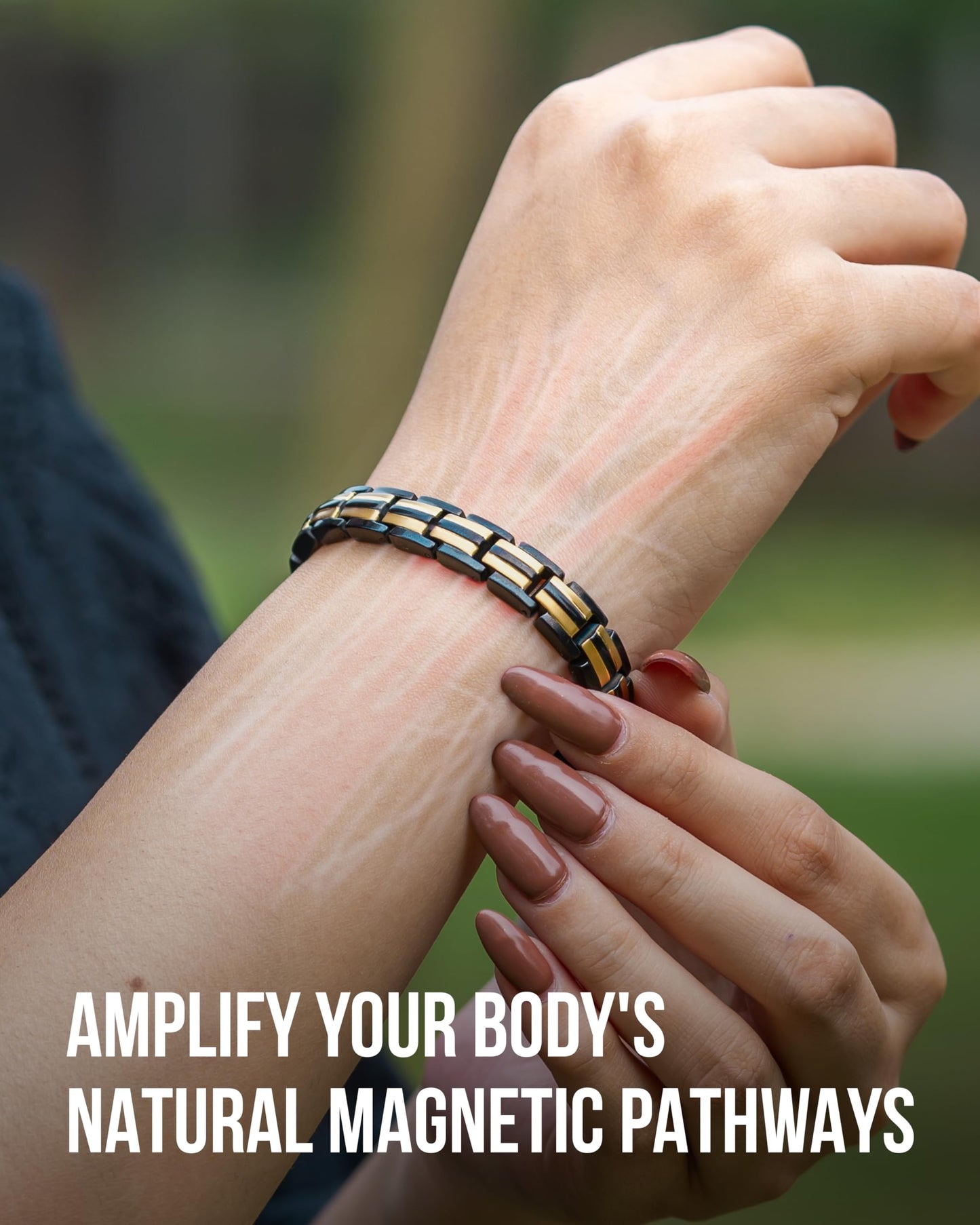 MagnetRX® Magnetic Bracelets for Women — EllipseMAX 5X Strength 5,000 Gauss Magnets — Designed in USA & PATENT PENDING — Premium Titanium Womens Magnetic Bracelet & Adjustable Length (Black/Gold)