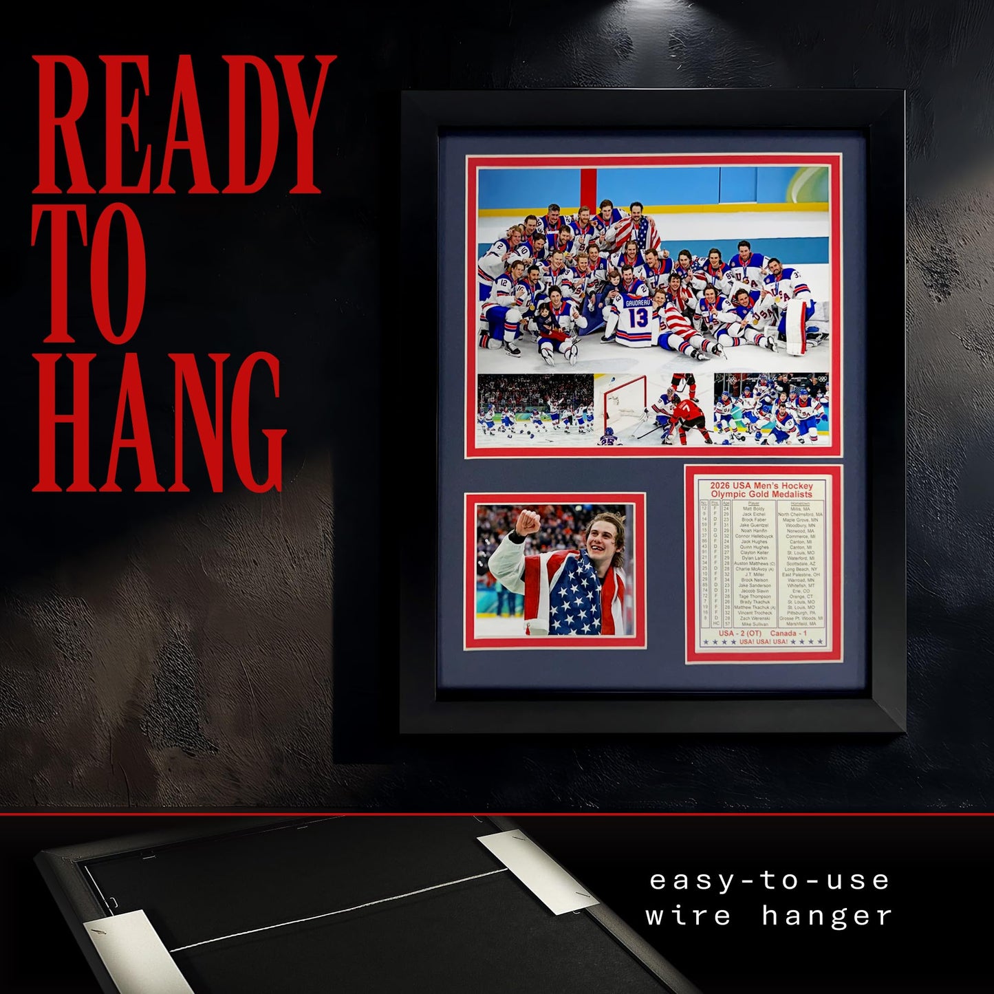 Legends Never Die 2026 USA Hockey Gold Medal Winners | Collectible Winter Olympics Ice Hockey Memorabilia | Framed Picture & Photo Collage Gift, Man Cave Wall Art, Home Decor | 2 Sizes (12"x15")