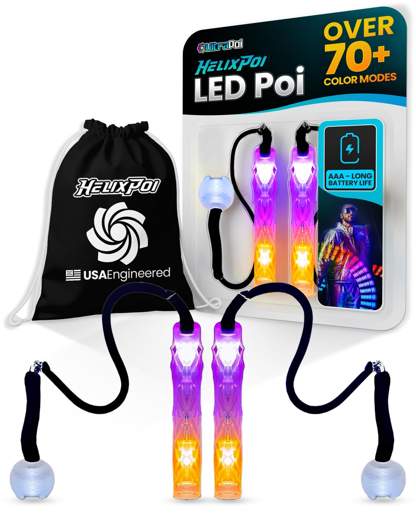 UltraPoi Helix Poi Set LED Poi for Raves and Concerts LED Glow Sick