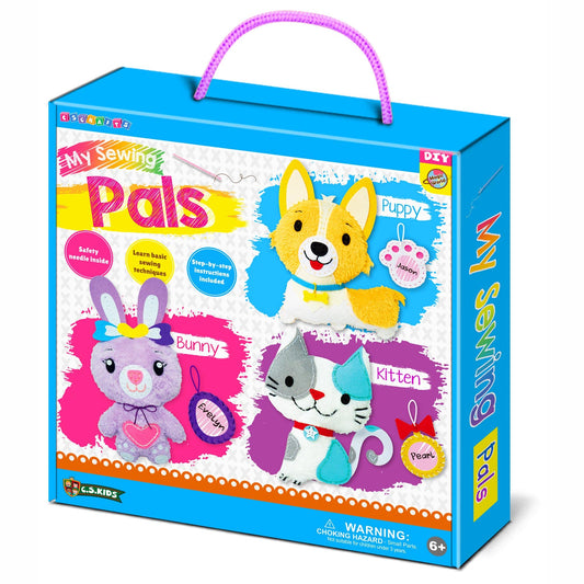 C.S. Kids Magic World DIY Personalised Sewing Kit - My Sewing Pals (Puppy/Bunny/Kitten)|Arts & Crafts Gifts | Educational Sewing Kit for Kids | Sew Your Own (Safety Needle & Instruction Included)