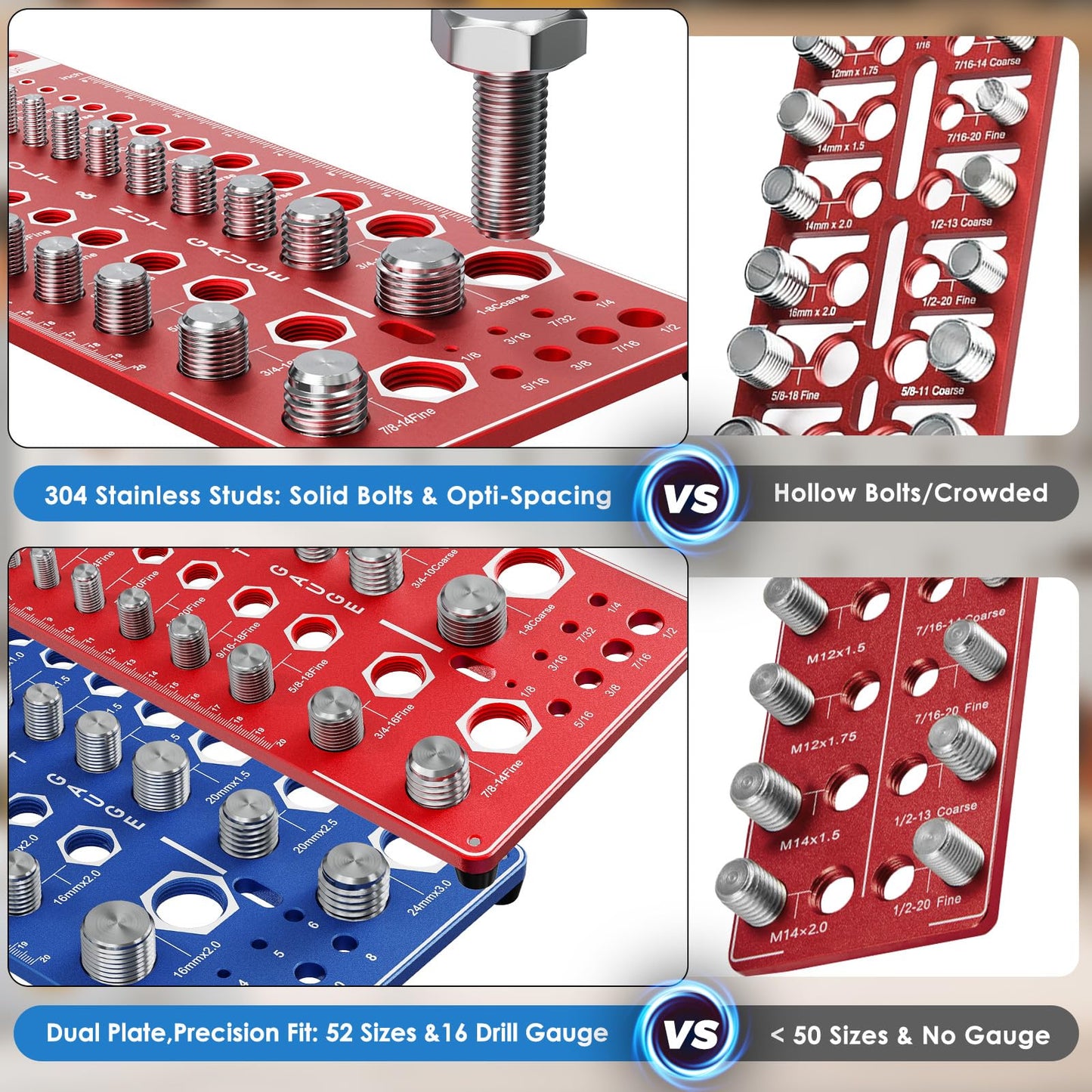 68 Nut and Bolt Thread Checker Standard and Metric, Screw Size and Thread Gauge with 26 SAE & 26 Metric & 16 Drill Bit Gauge, Bolt and Nut Identifier Gauge Bolt Size Finder for Quickly Identify
