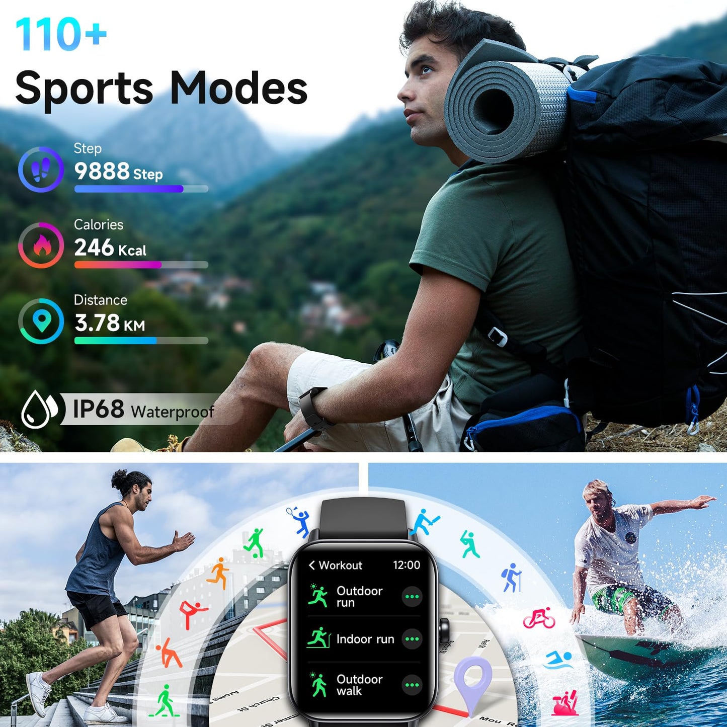 Smart Watches for Men Android & iPhone, Alexa Built-in, Fitness Tracker with Answer/Make Calls, IP68 Waterproof Fitness Watch,Heart Rate, Sleep, SpO2 Monitor,Smartwatch for Android iOS (Black, 1.8)