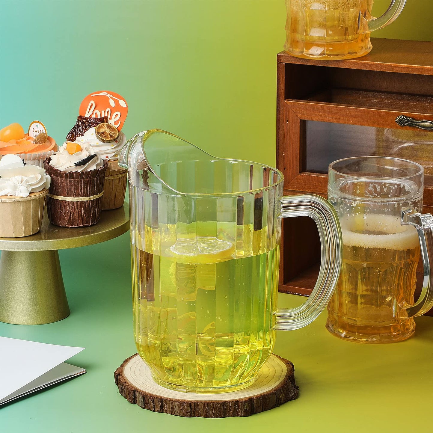 12 Pcs Plastic Pitchers 60 Ounce Clear Restaurant Pitcher Jug Large Water Jug Carafe Serve Milk Tea Juice Drink for Parties Container Dispenser Beer Jar