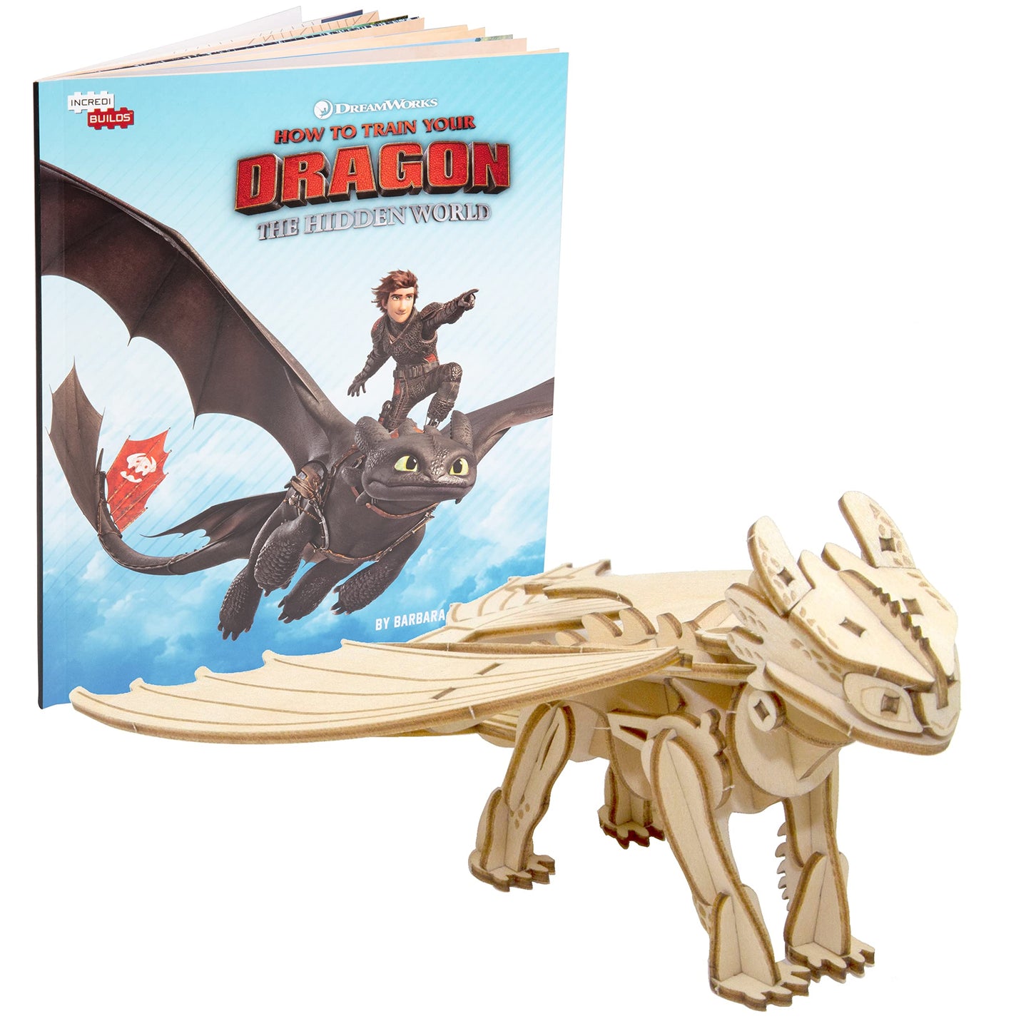 DreamWorks How to Train Your Dragon: Hidden World Toothless Book and 3D Wood Model Figure Kit - Build, Paint and Collect Your Own Wooden Toy Model - for Kids and Adults, 8+ - 7"