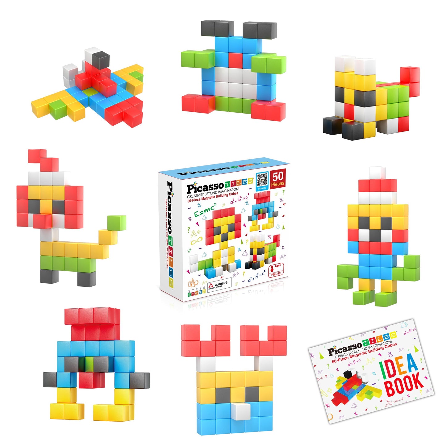 PicassoTiles Magnet Cube Building Blocks 54 Pieces 1.2" 3CM Magnetic Cubes Toy Construction Building Educational Sensory Toys with Idea Booklet for School & Preschool Kids Boys Girls Toddlers PMC301
