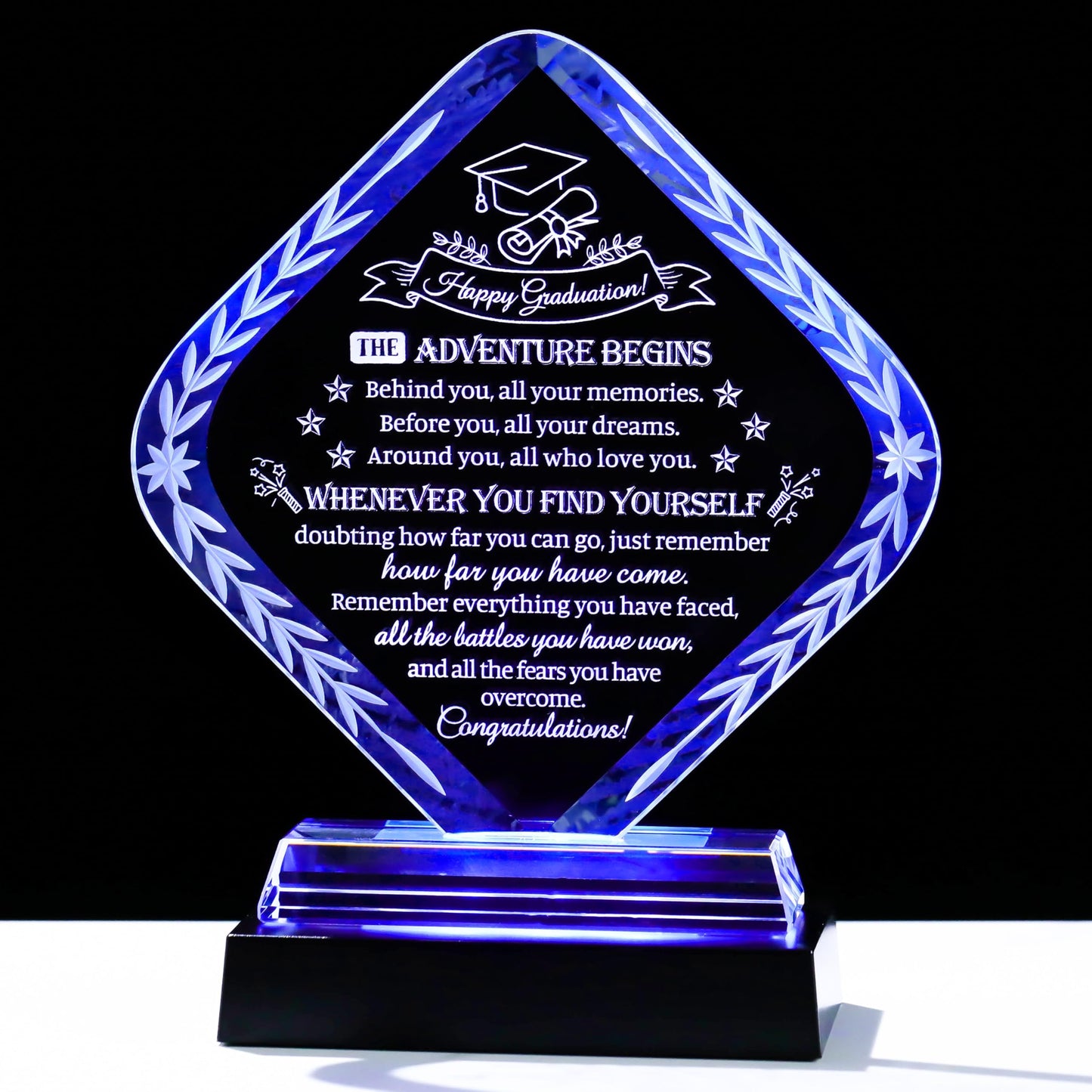 Movdyka Graduation Gifts for Women Men Crystal Plaque Keepsakes, Class of 2026 Graduation Gifts for Her Him Female High School College Masters Degree Phd Decor (Rhombus with Light Base)
