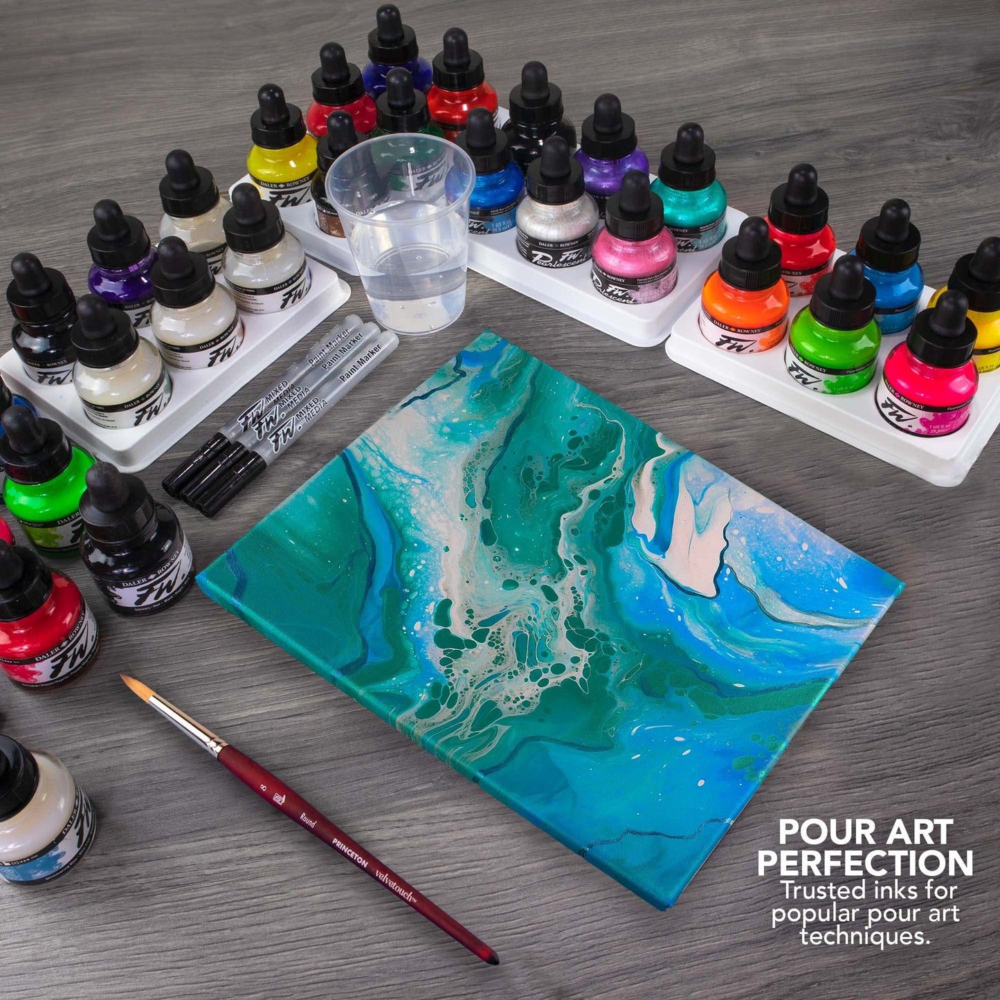 Daler-Rowney FW Acrylic Ink Bottle 6-Color Primary Set with Empty Marker - Acrylic Set of Drawing Inks for Artists and Students - Art Ink Calligraphy Set - Permanent Calligraphy Ink