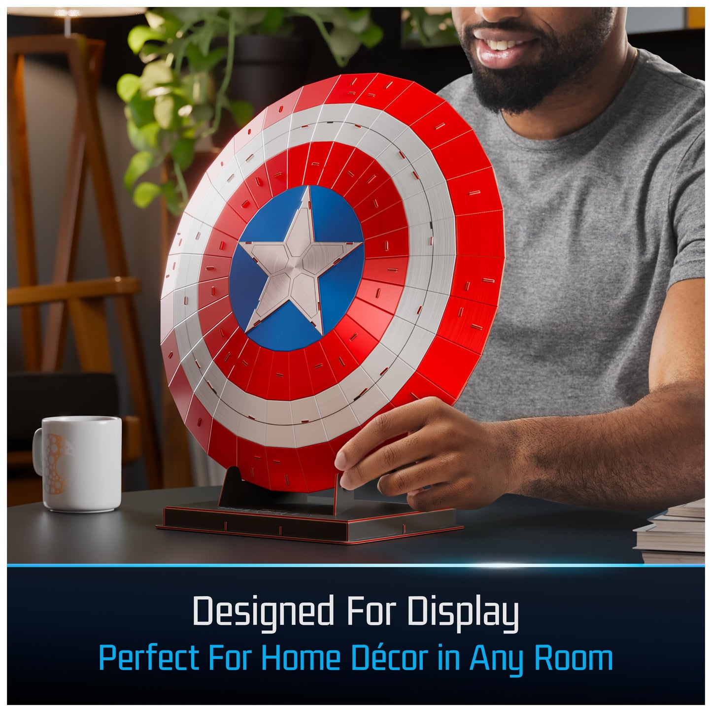 4D Build, Marvel Captain America Shield 3D Model Kit with Stand, Marvel Collectibles & Desk Décor, Adult Puzzle, Building Toys, 3D Puzzles for Adults & Teens, 101 Pieces, for Ages 12 & Up