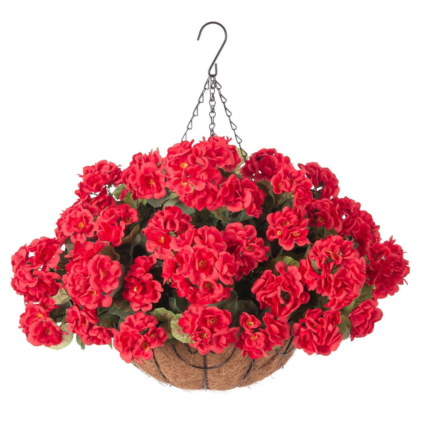 INSPRING Geraniums Artificial Flowers Hanging Basket for Outdoors Outside Spring Decoration, 8 Bundles Silk Flowers Fake Plants Look Real UV Resistant for Porch Home Patio Balcony Yard, Red