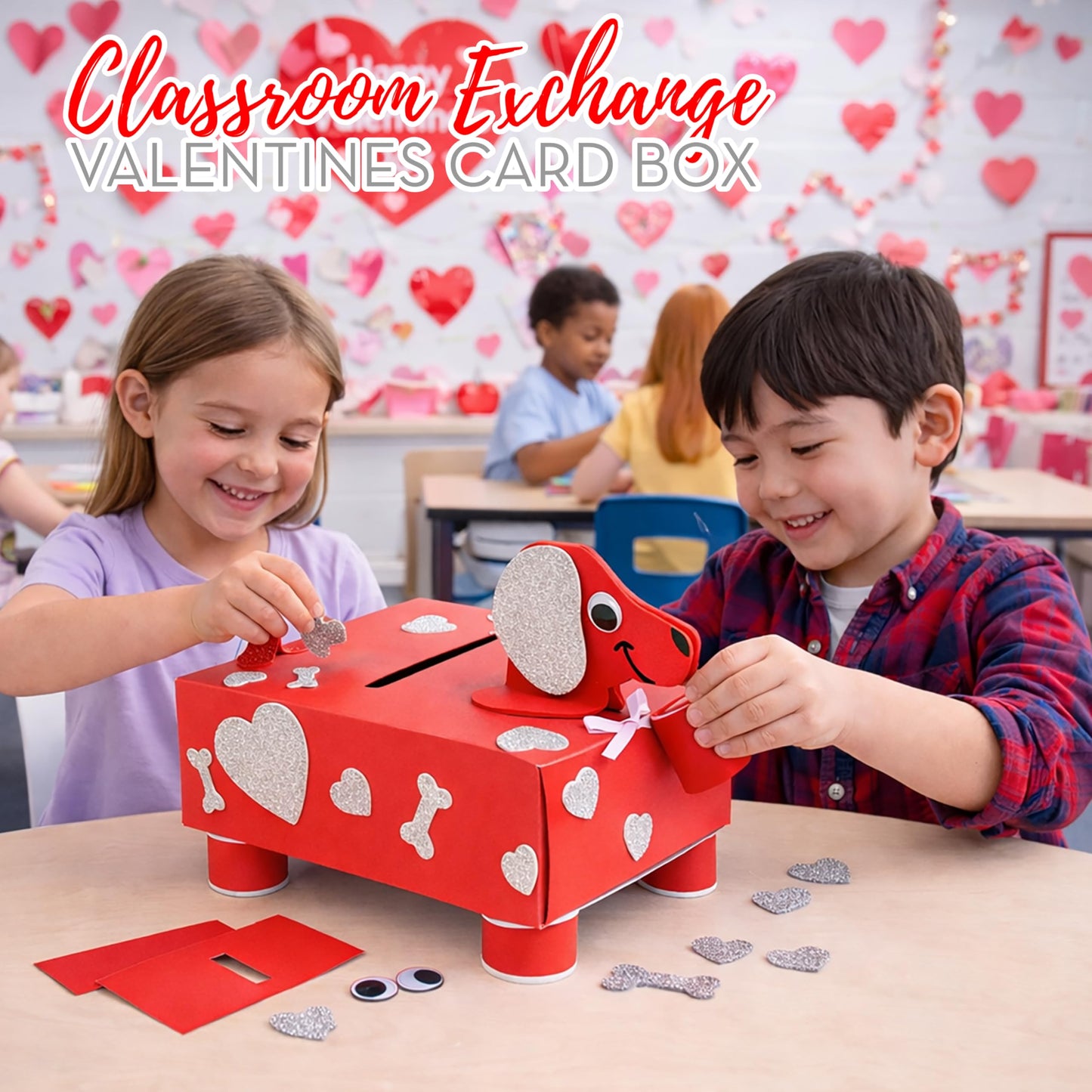4E's Novelty 2 Pack DIY Valentines Mailbox Craft Valentine's Day Card Exchange Dog Puppy Box for Kids, Mail Box Crafts for Kids Girls Boys - DIY Valentines Card Box