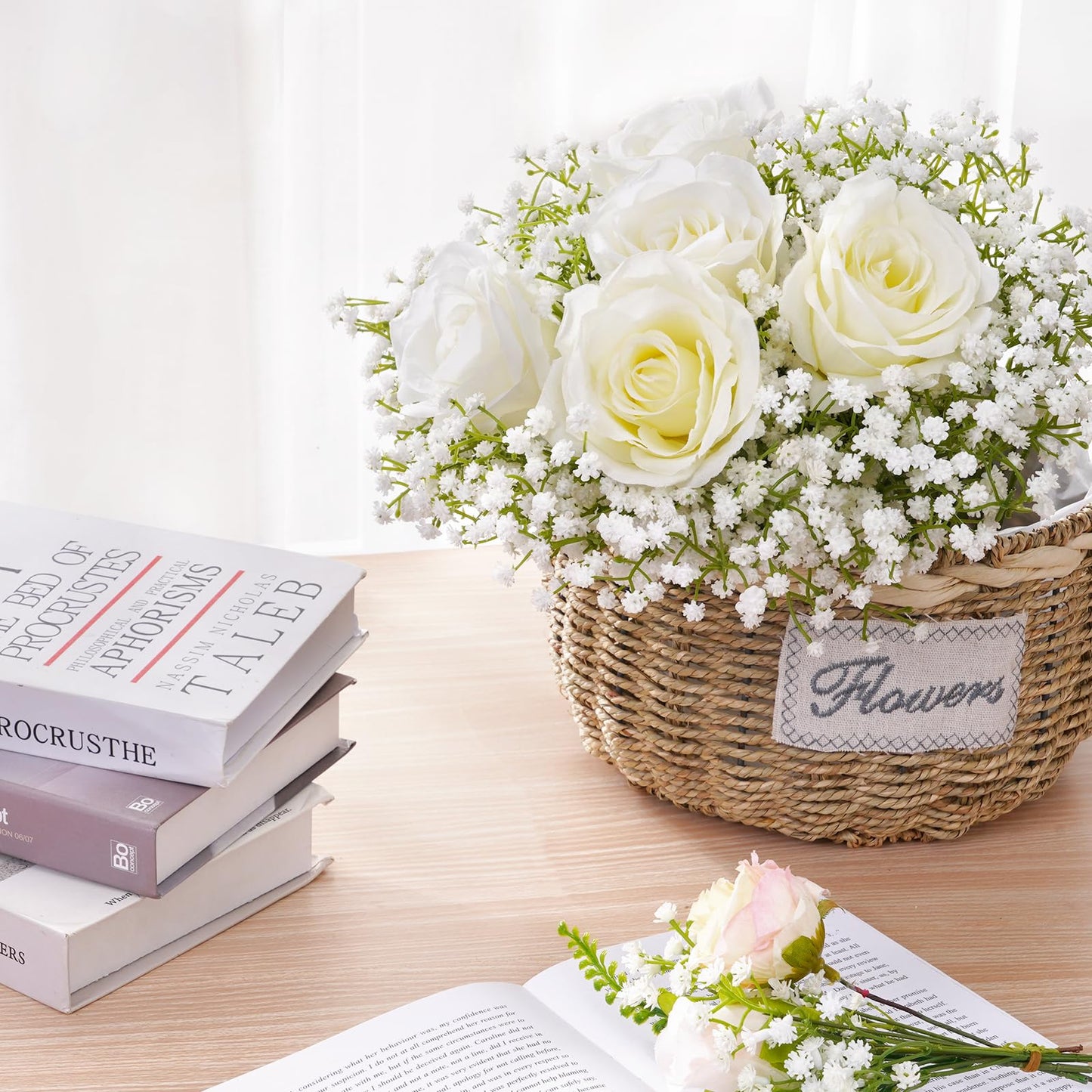 50 Pcs Babys Breath Artificial Flowers, Baby Breath Flowers Artificial Bulk, Real Touch White Fake Flowers, Faux Babies Breath Gypsophila for Wedding Home Decor Floral Arrangement