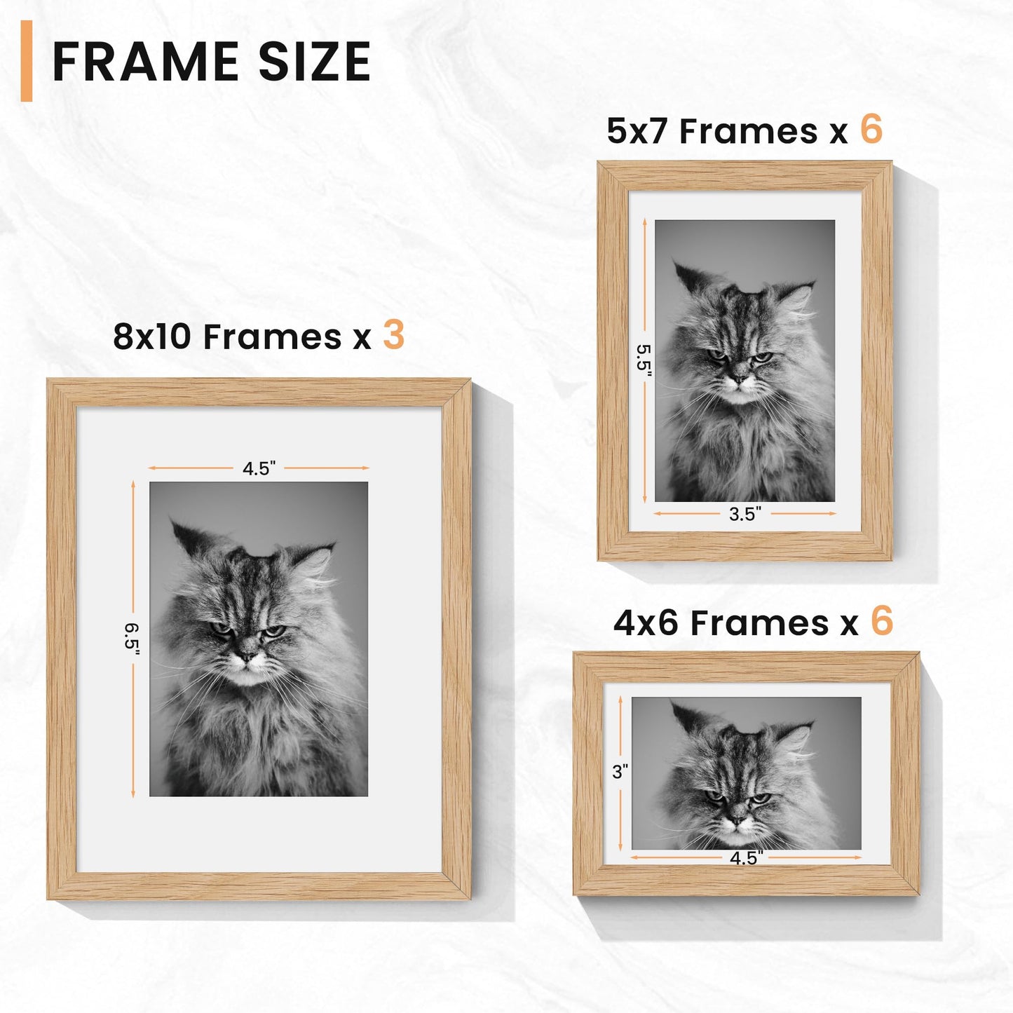 Venusmiles 15 Pack Picture Frames Collage Wall Decor, Gallery Frame Set for Wall Mounting or Tabletop Display, Multi Sizes Including 3pcs 8x10, 6pcs 5x7, 6pcs 4x6, Oak