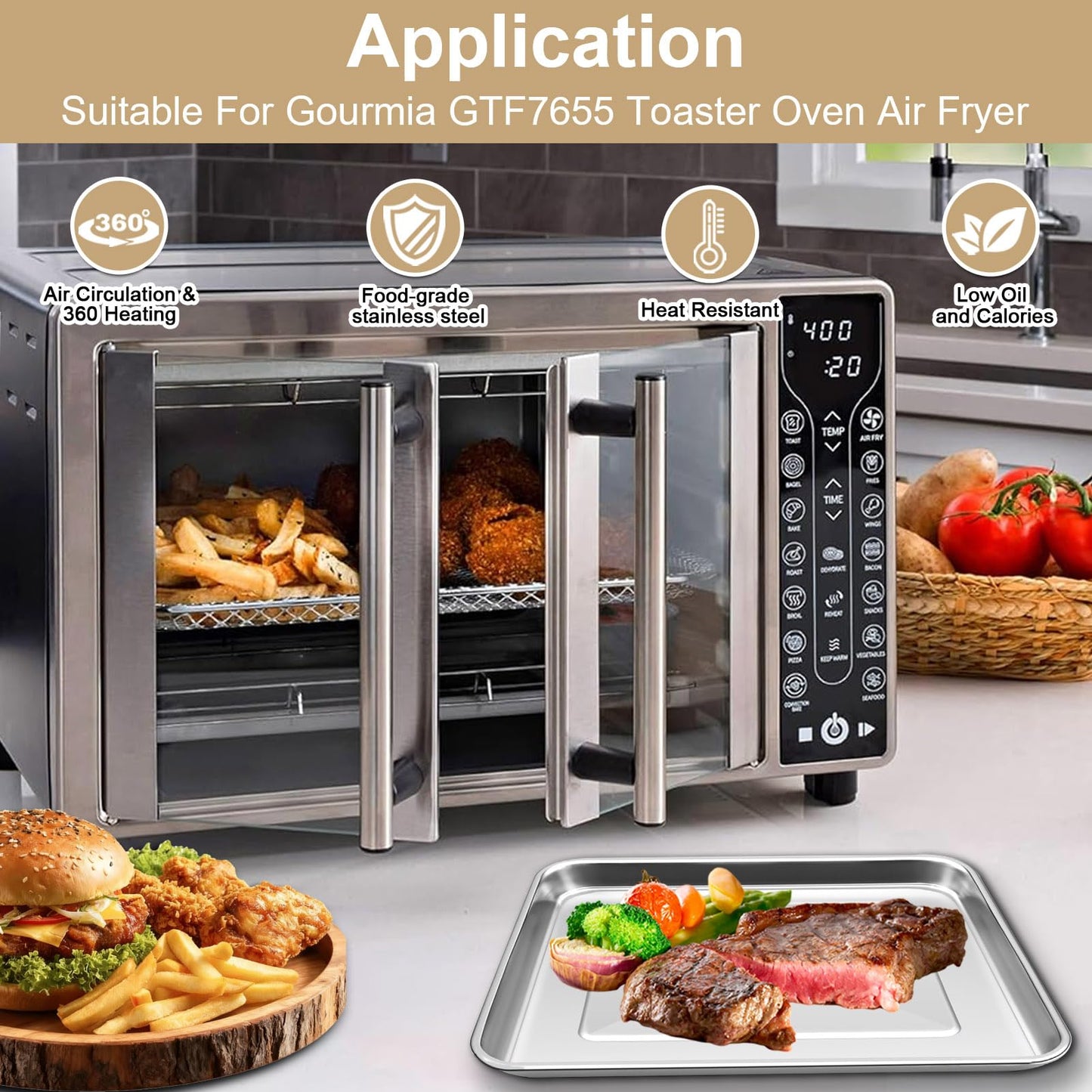 GWBSXM Toaster Oven Replacement Parts for Gourmia GTF7655 GTF7460 GTF7465, Air Fryer accessories Toaster Oven Air Fryer 17 cooking presets 1700W french door digital air fryer oven 24L capacity