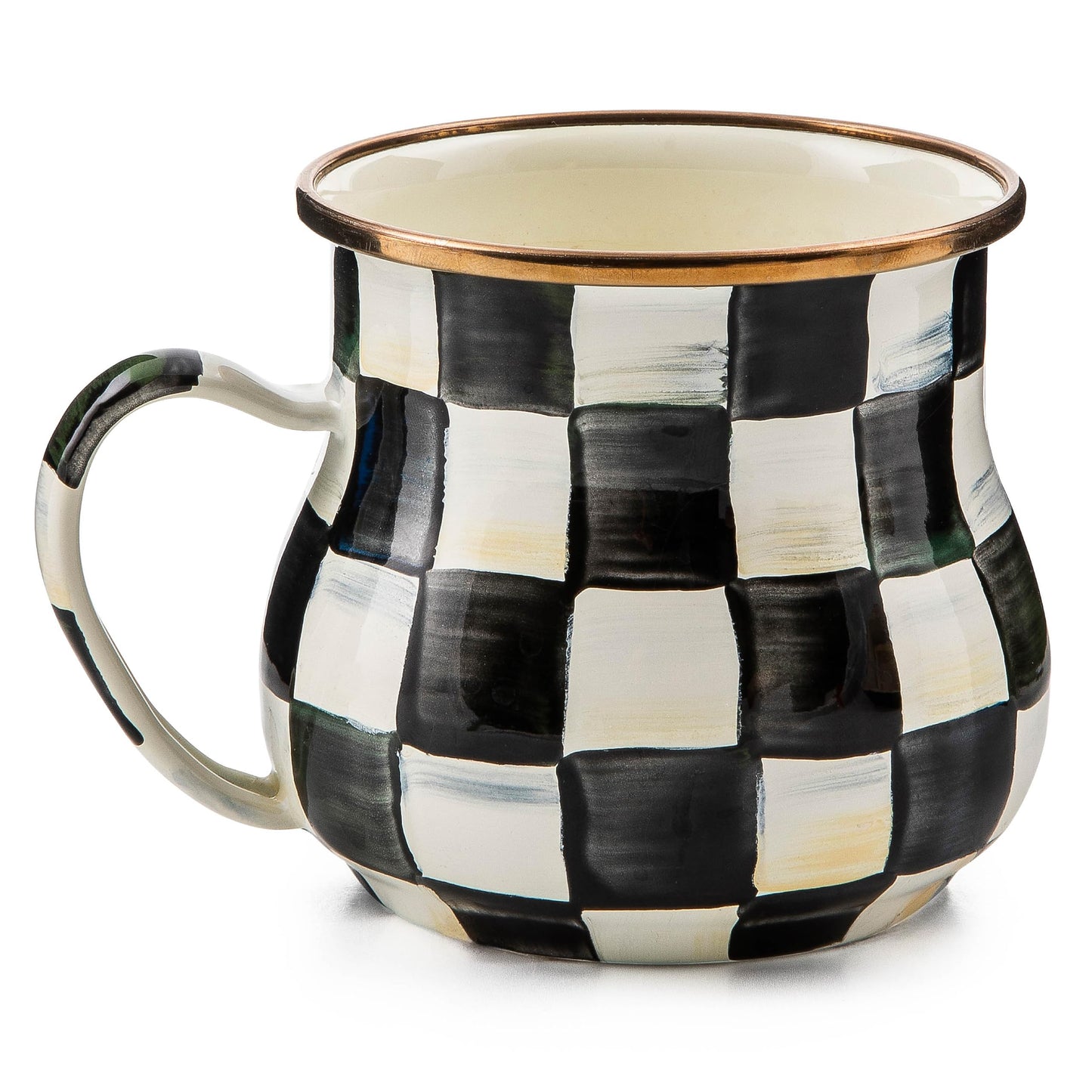 MACKENZIE-CHILDS Enamel Mug, Cute Enamelware Coffee and Tea Mug, Unique Drinkware, 16 Ounces, Black-and-White Courtly Check, Set of 1
