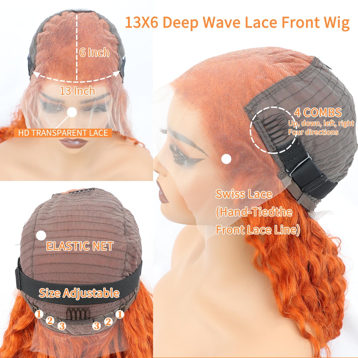 30 Inch Ginger Deep Wave Lace Front Wig Human Hair 13x6 Orange Ginger Wigs Human Hair 350 Deep Curly Lace Front Wigs Hd Transparent Ginger Deep Wigs 200% Density Orange Deep Wave Front Wigs for Women