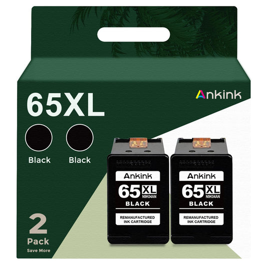 65XL Black Ink Cartridges Replacement for HP Ink 65 XL (HP65 HP65XL Black 2 Pack) Fit for 5055 5000 5052 5010 5070 5014 3755 3700 2600 3772 3752 2652 2655 2622 2640 Printers